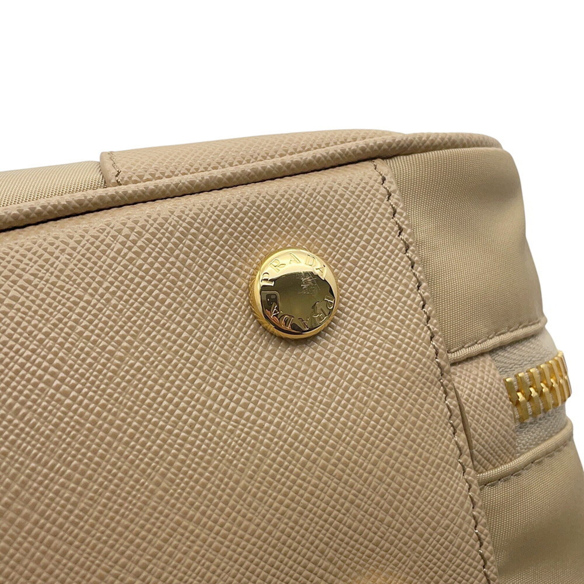 Prada Beige Nylon Leather Handbag Shoulder Bag (Pre-Owned)