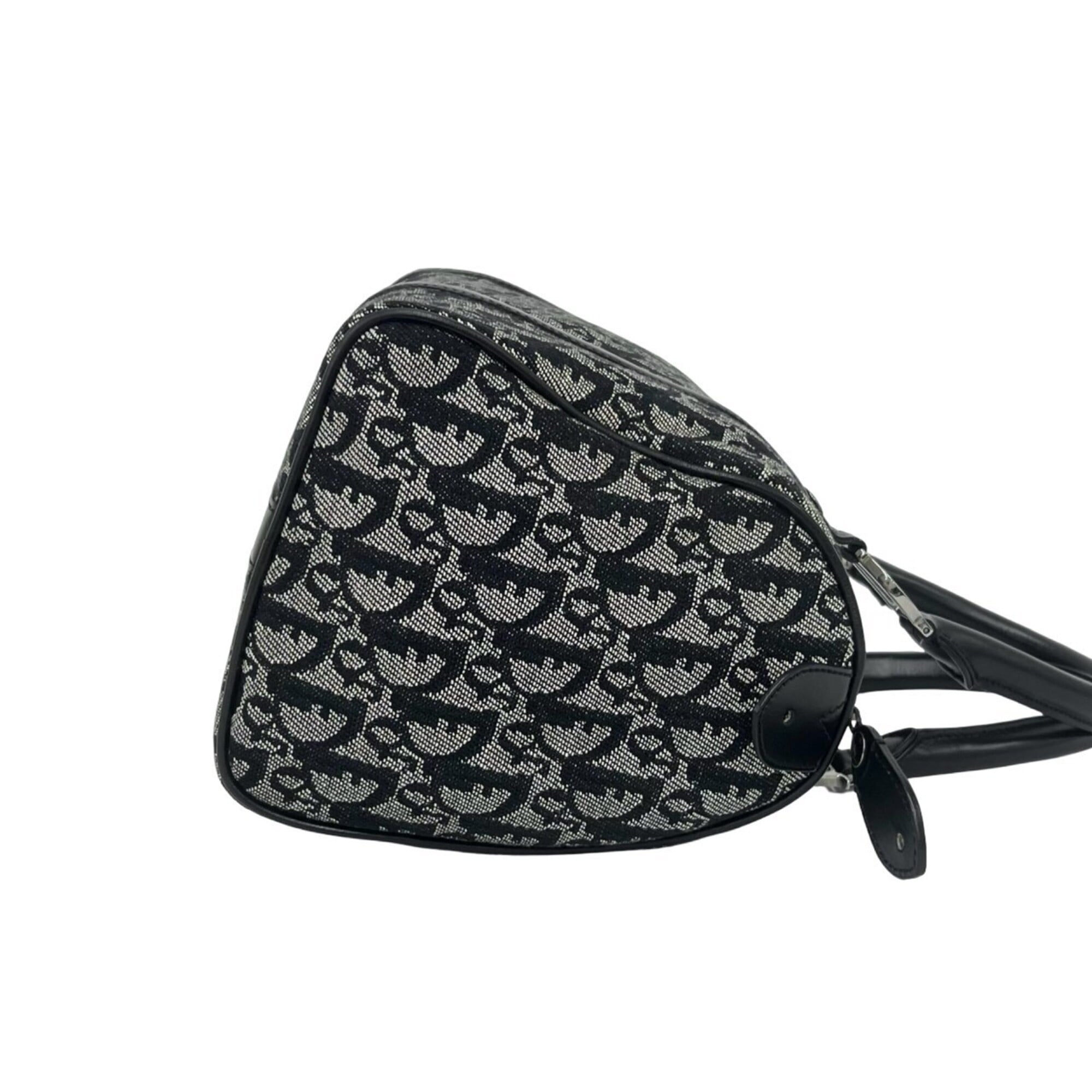 Christian Dior Black Navy Canvas Leather Boston Bag Handbag (Pre-Owned)