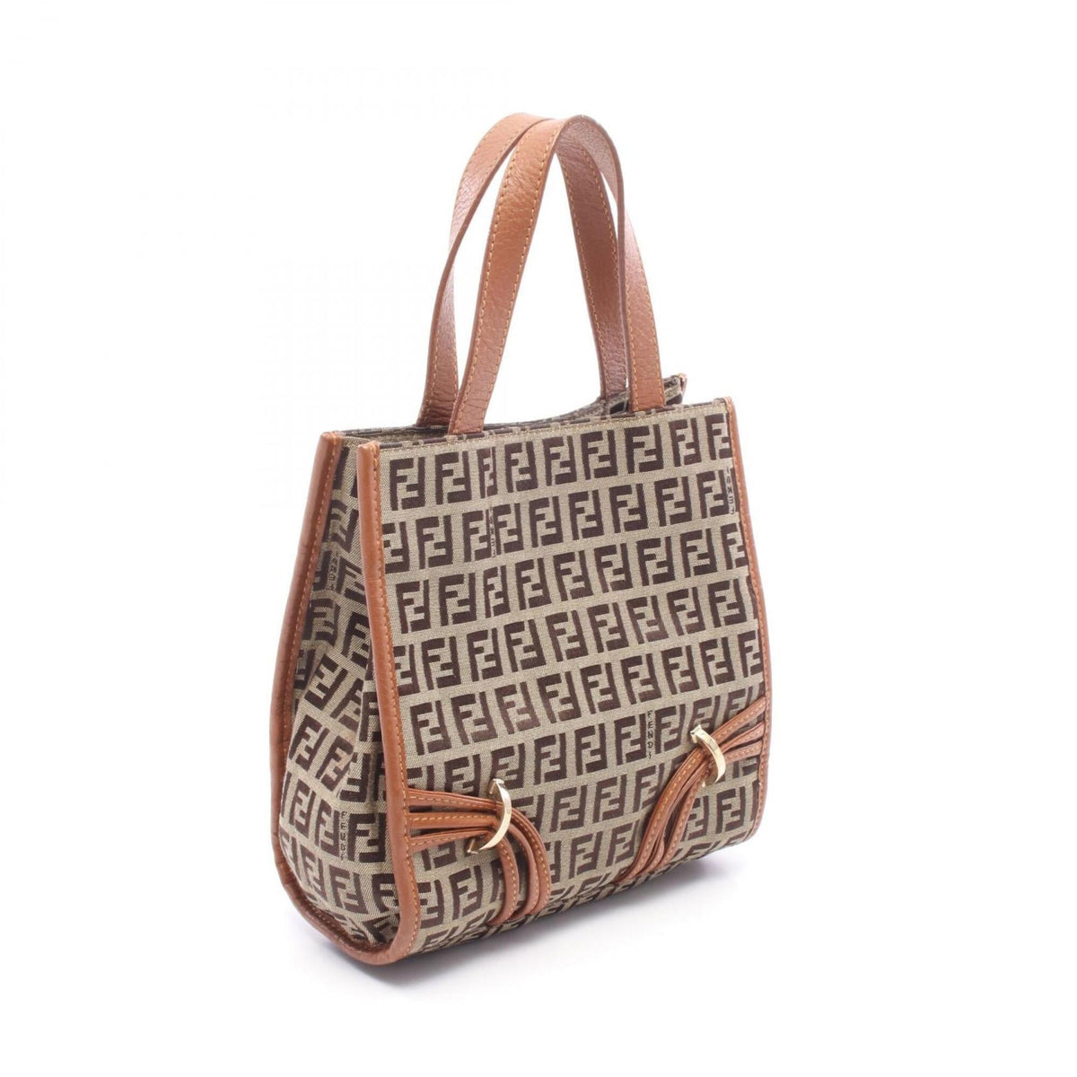 Fendi Beige Brown Canvas Leather Handbag (Pre-Owned)