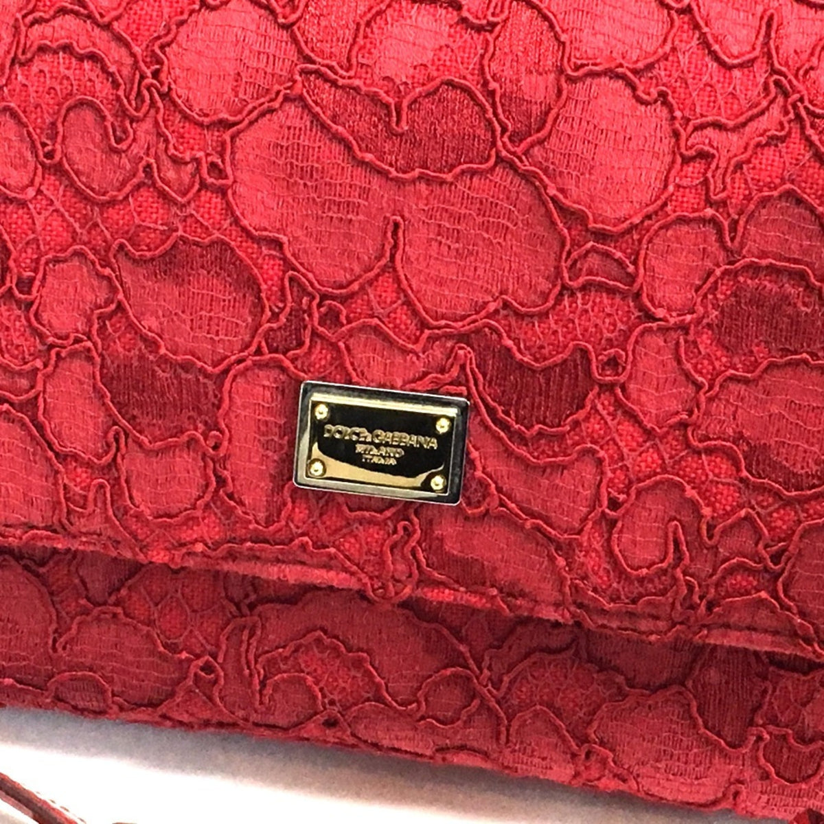 Dolce & Gabbana Red Color Cotton Patent Leather Handbag Shoulder Bag (Pre-Owned)