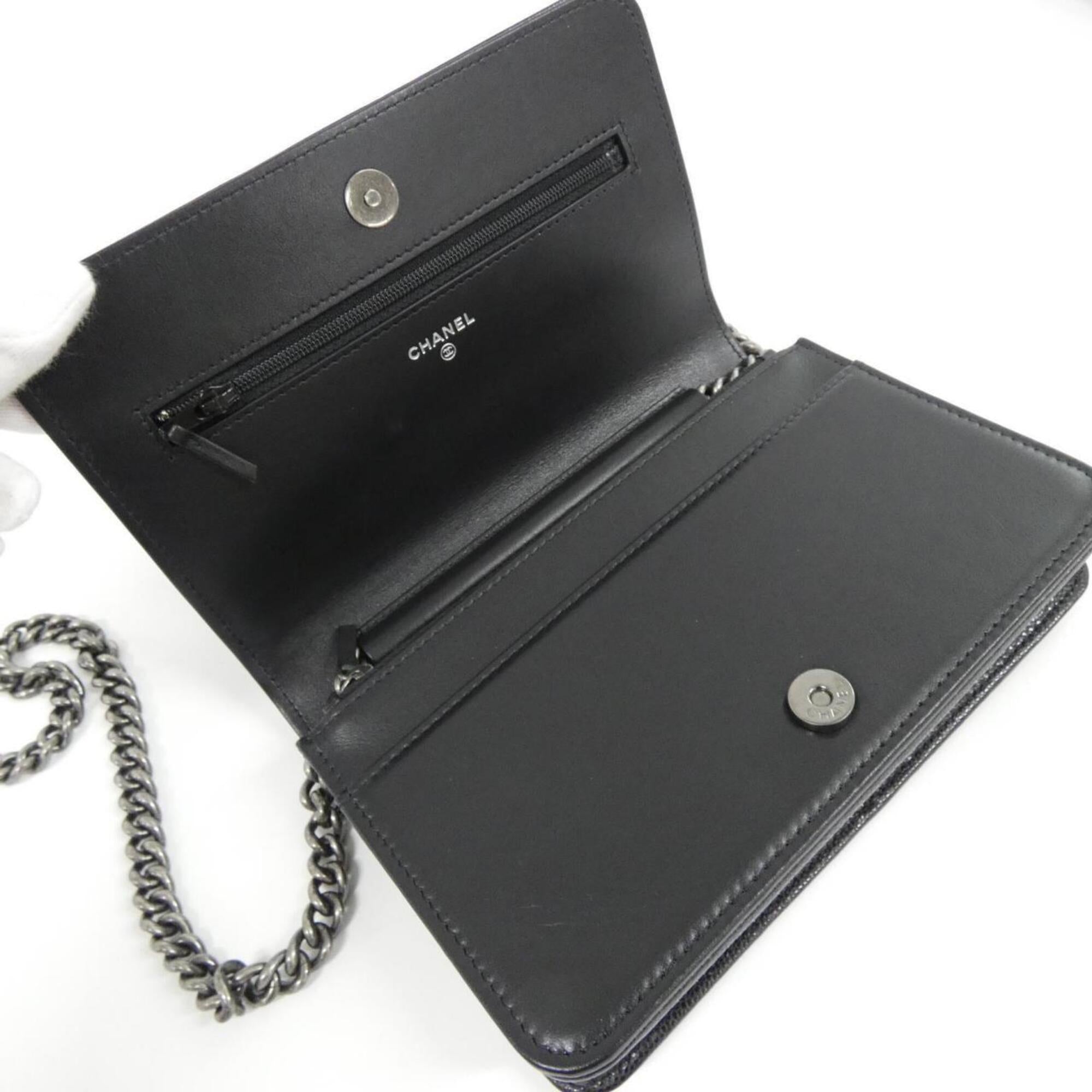 Chanel Black Grained Calfskin Chain/Shoulder Wallet (Pre-Owned)