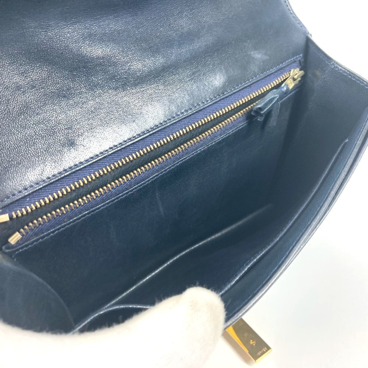 Hermes Navy Box Calf Leather Shoulder Bag (Pre-Owned)