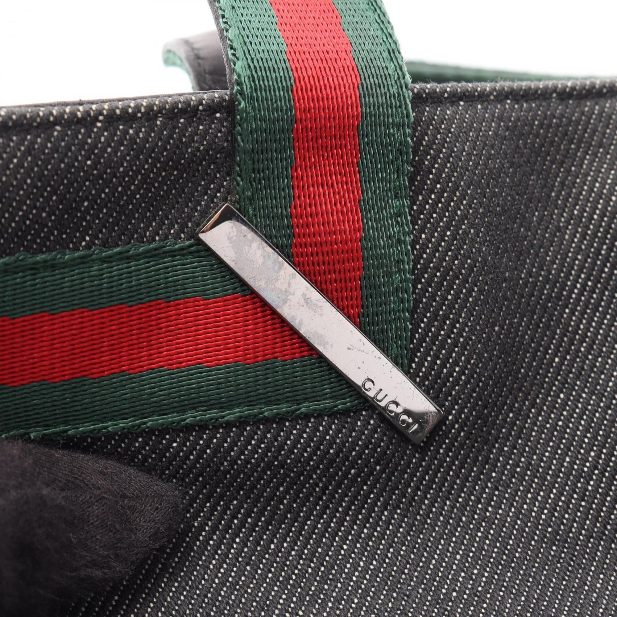 Gucci Black Green Red Color Canvas Leather Handbag (Pre-Owned)