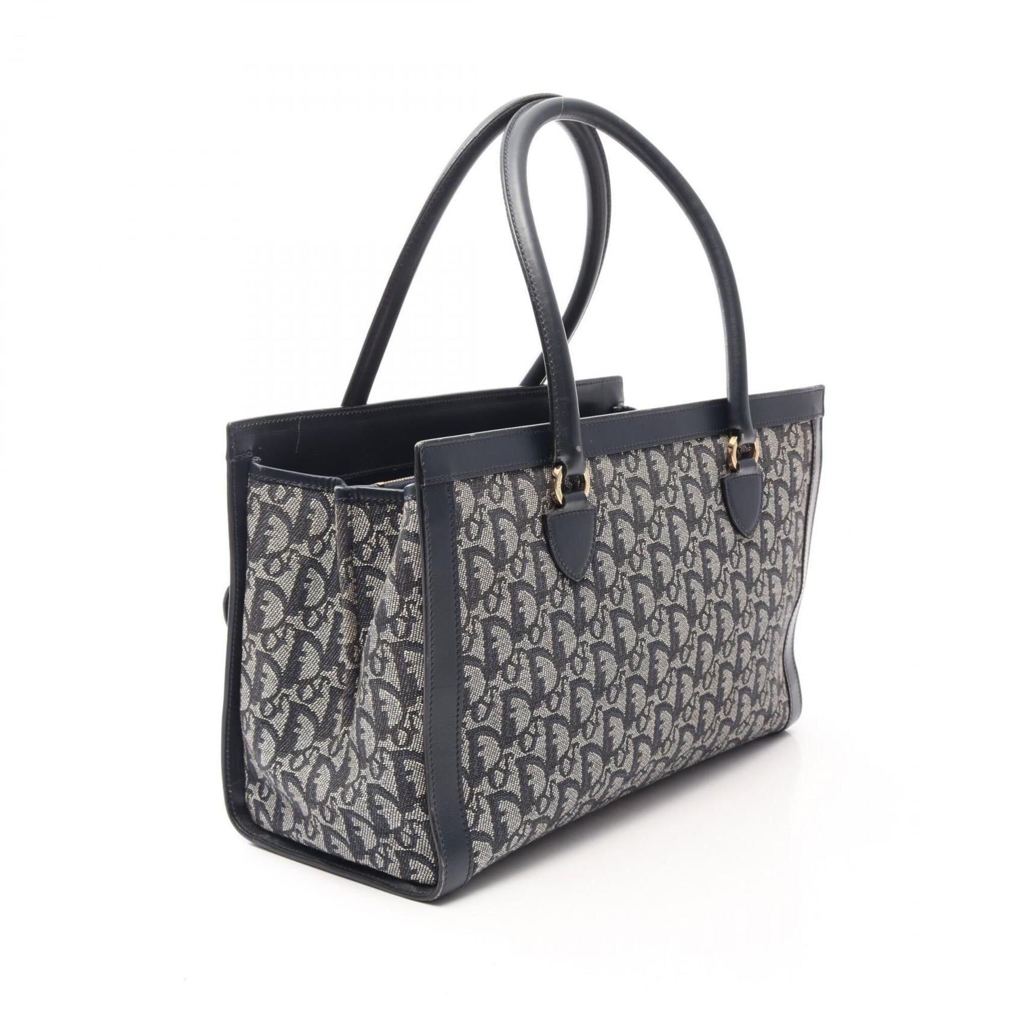Christian Dior Black Ivory Navy Canvas Leather Handbag (Pre-Owned)