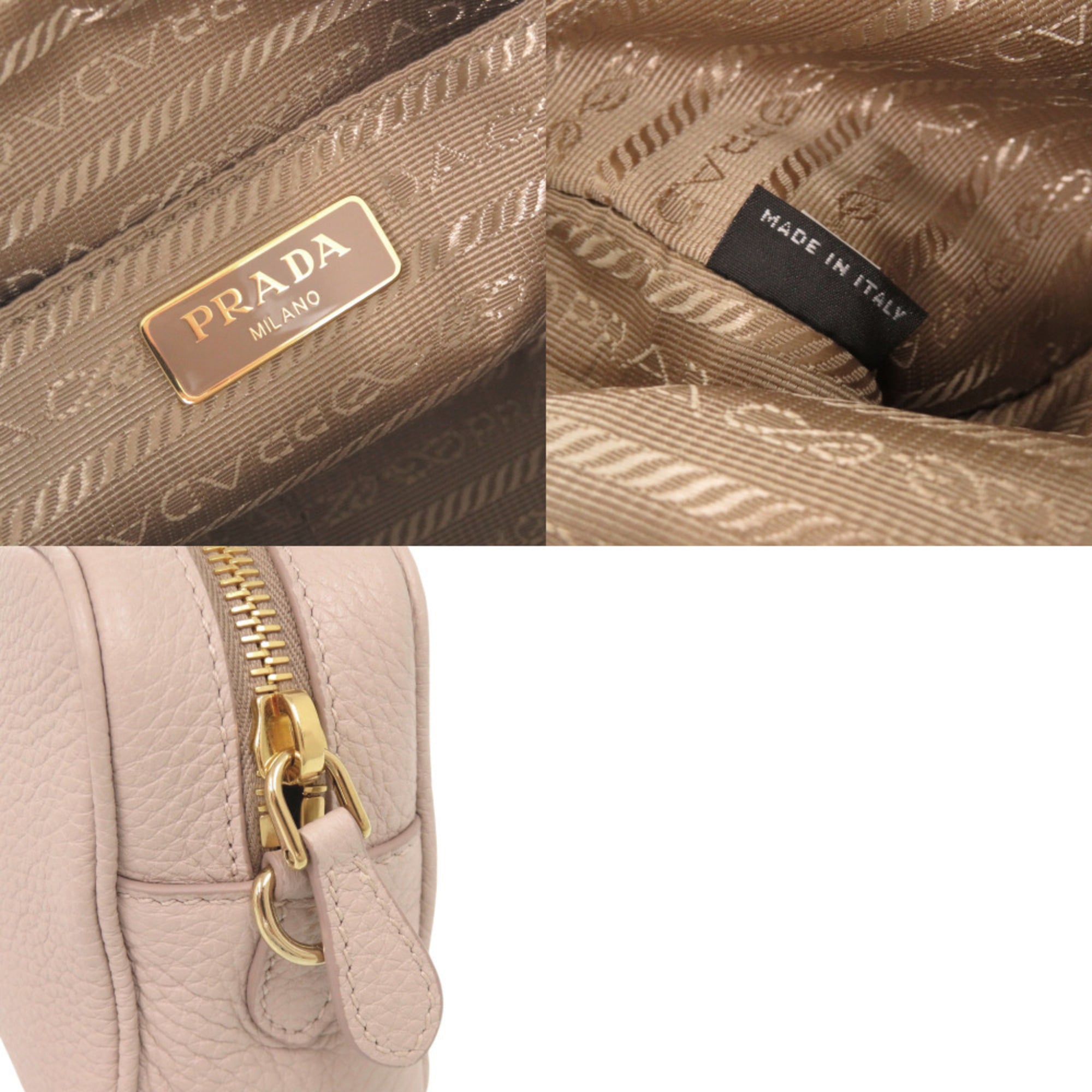 Prada Pink Beige Leather Shoulder Bag (Pre-Owned)