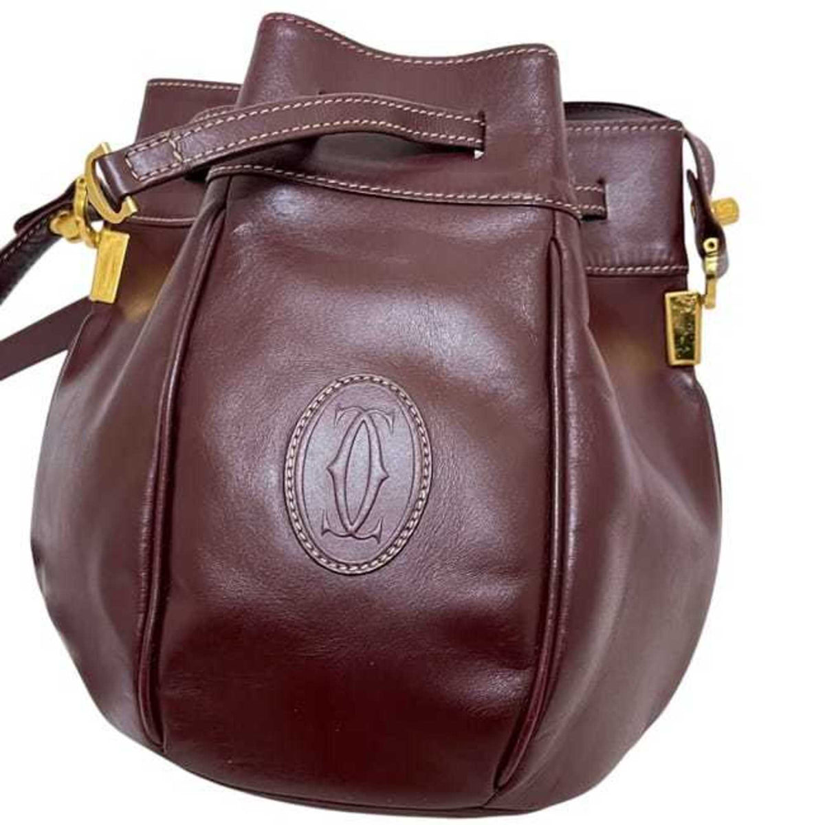Cartier Bordeaux Wine Red Leather Shoulder Bag (Pre-Owned)