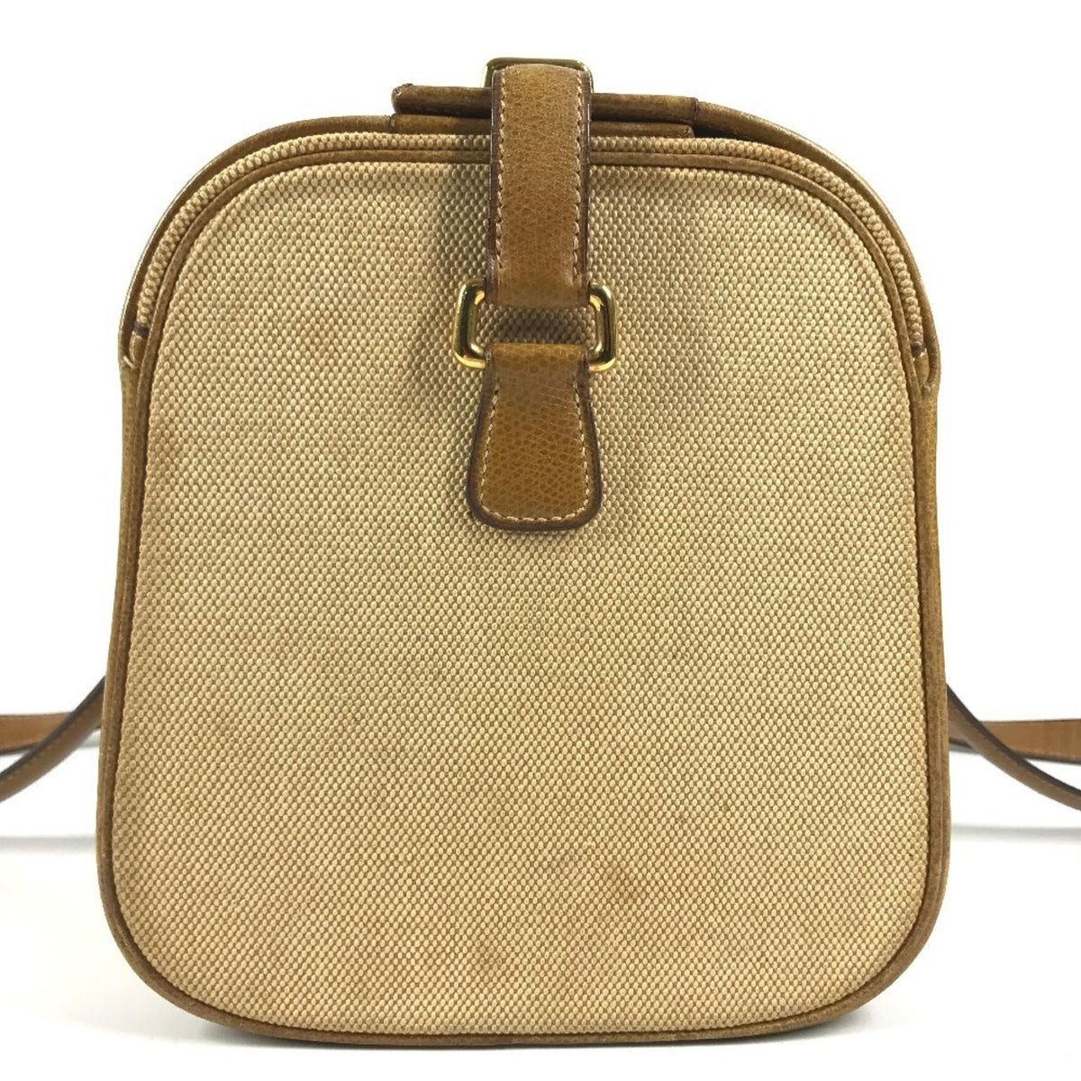 Hermes Beige Brown Leather Canvas Boston Bag Shoulder Bag Vanity Bag (Pre-Owned)