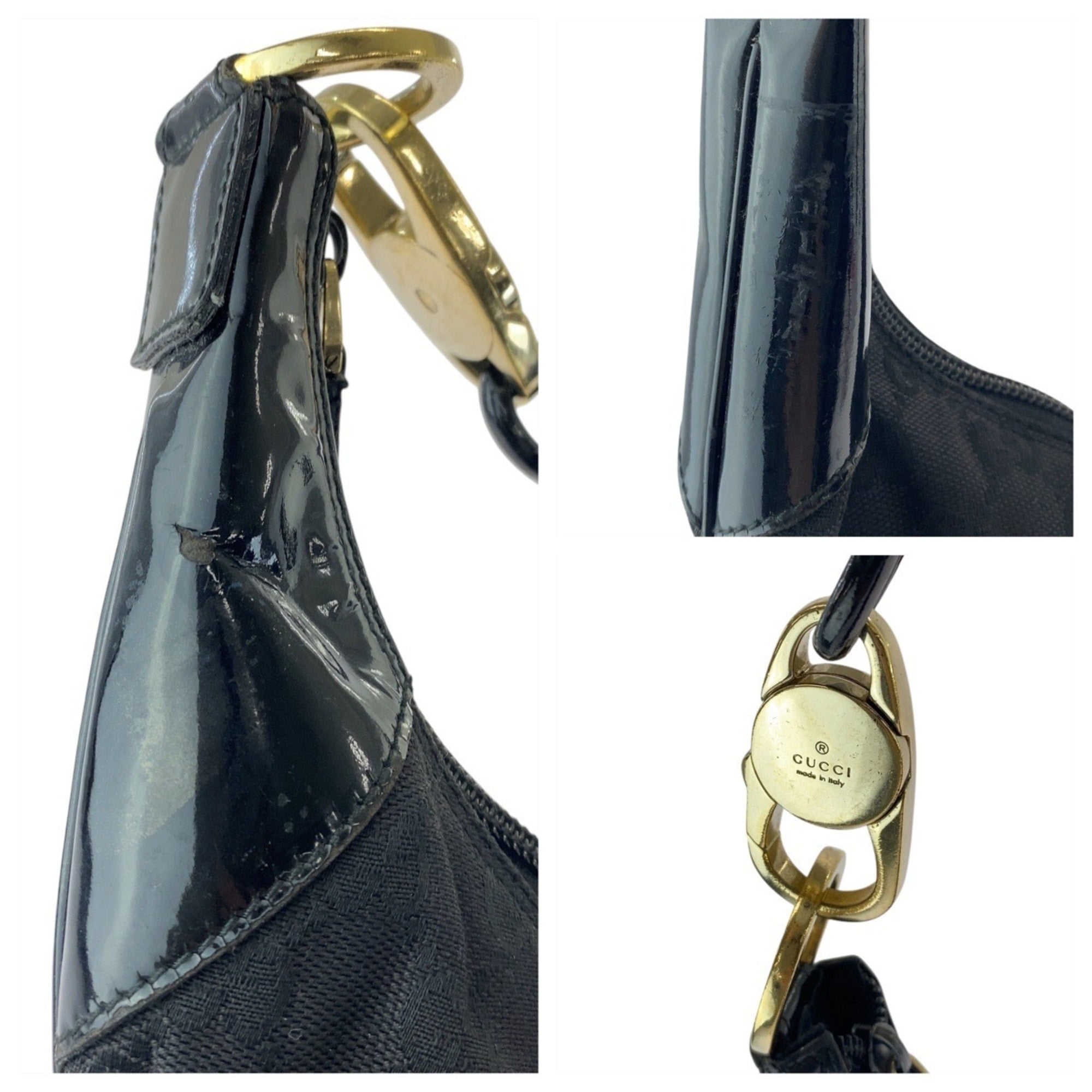 Gucci Black Gg Canvas Leather Shoulder Bag (Pre-Owned)