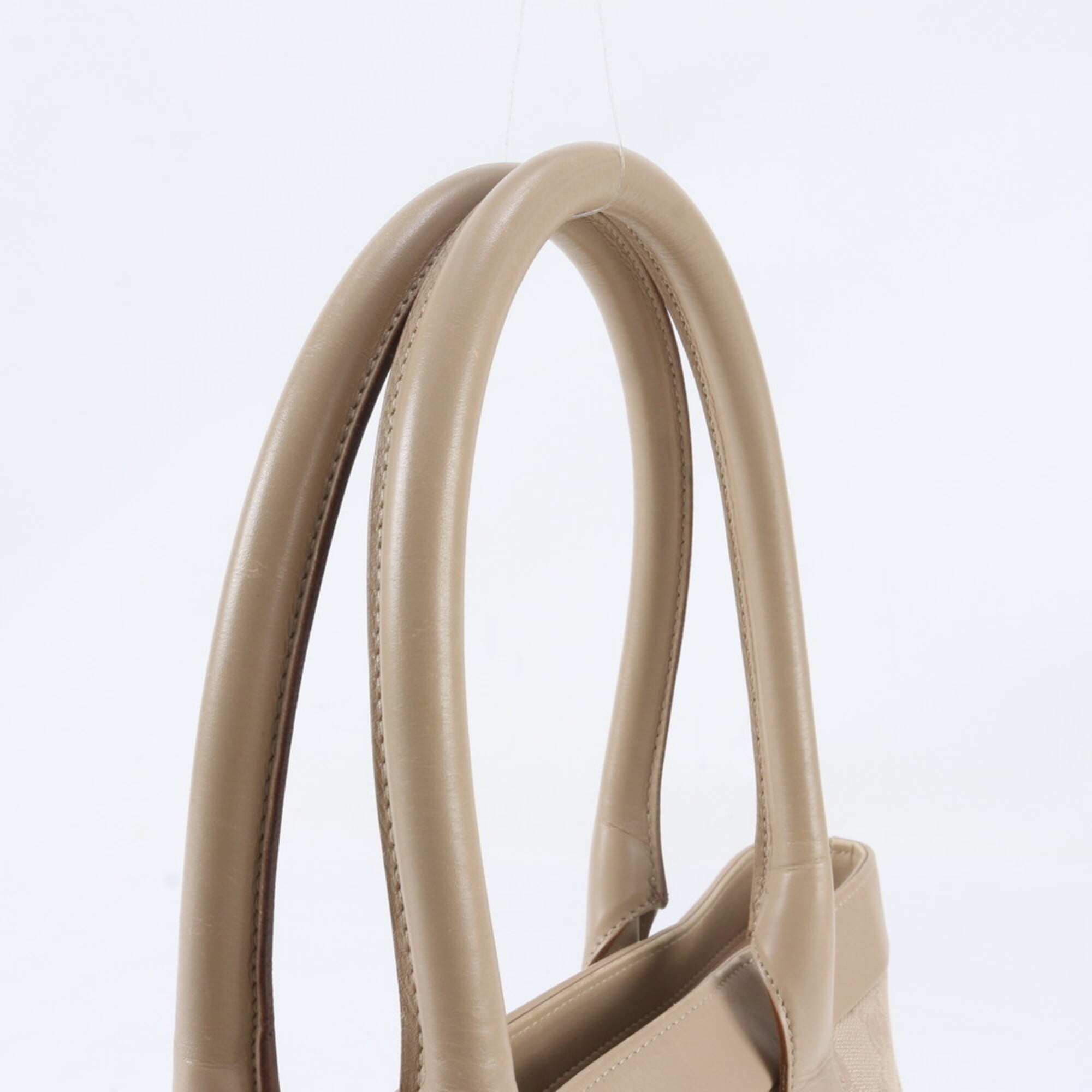 Gucci Light Beige Leather Canvas Handbag Tote Bag (Pre-Owned)