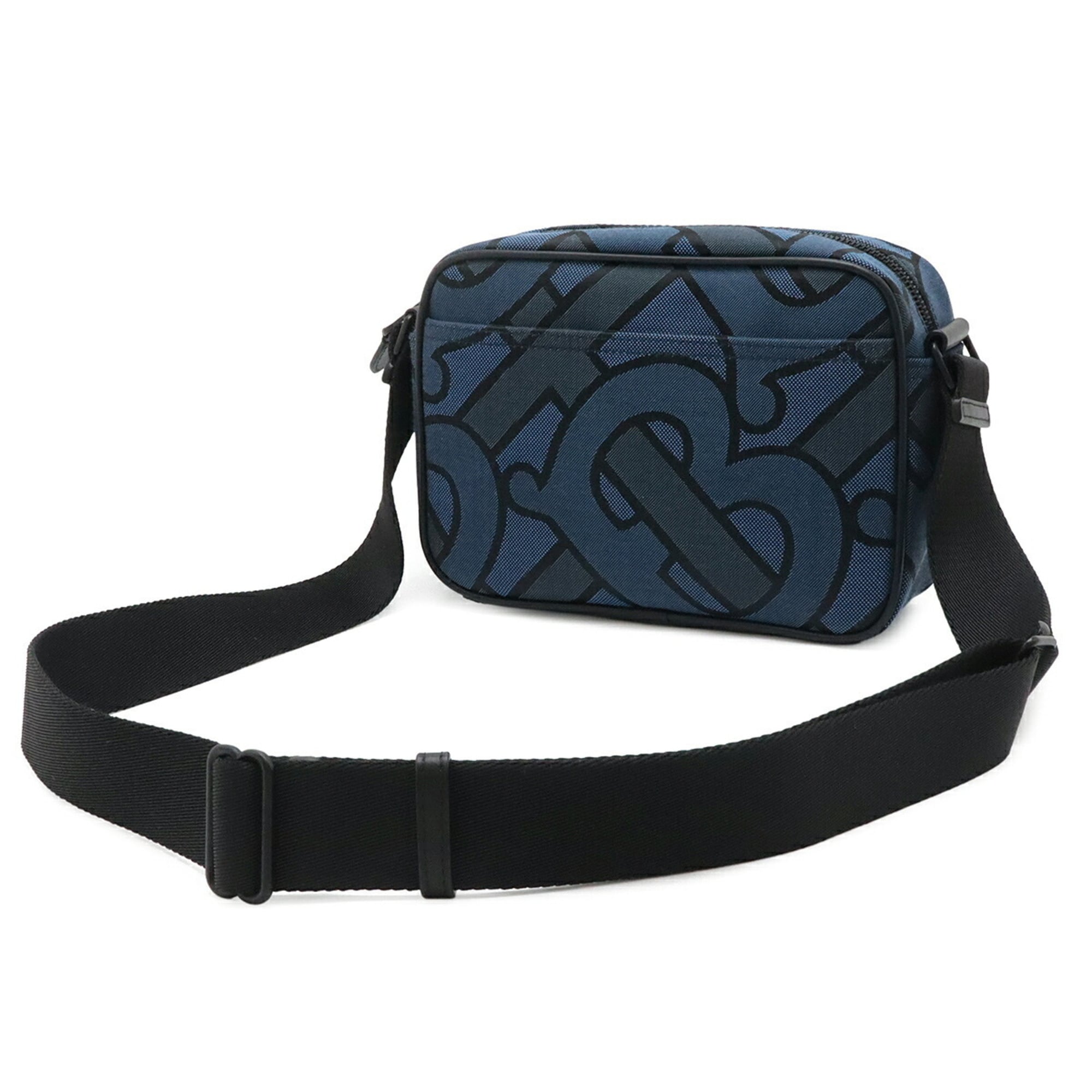 Burberry Black Blue Canvas Leather Shoulder Bag Sling Bag (Pre-Owned)