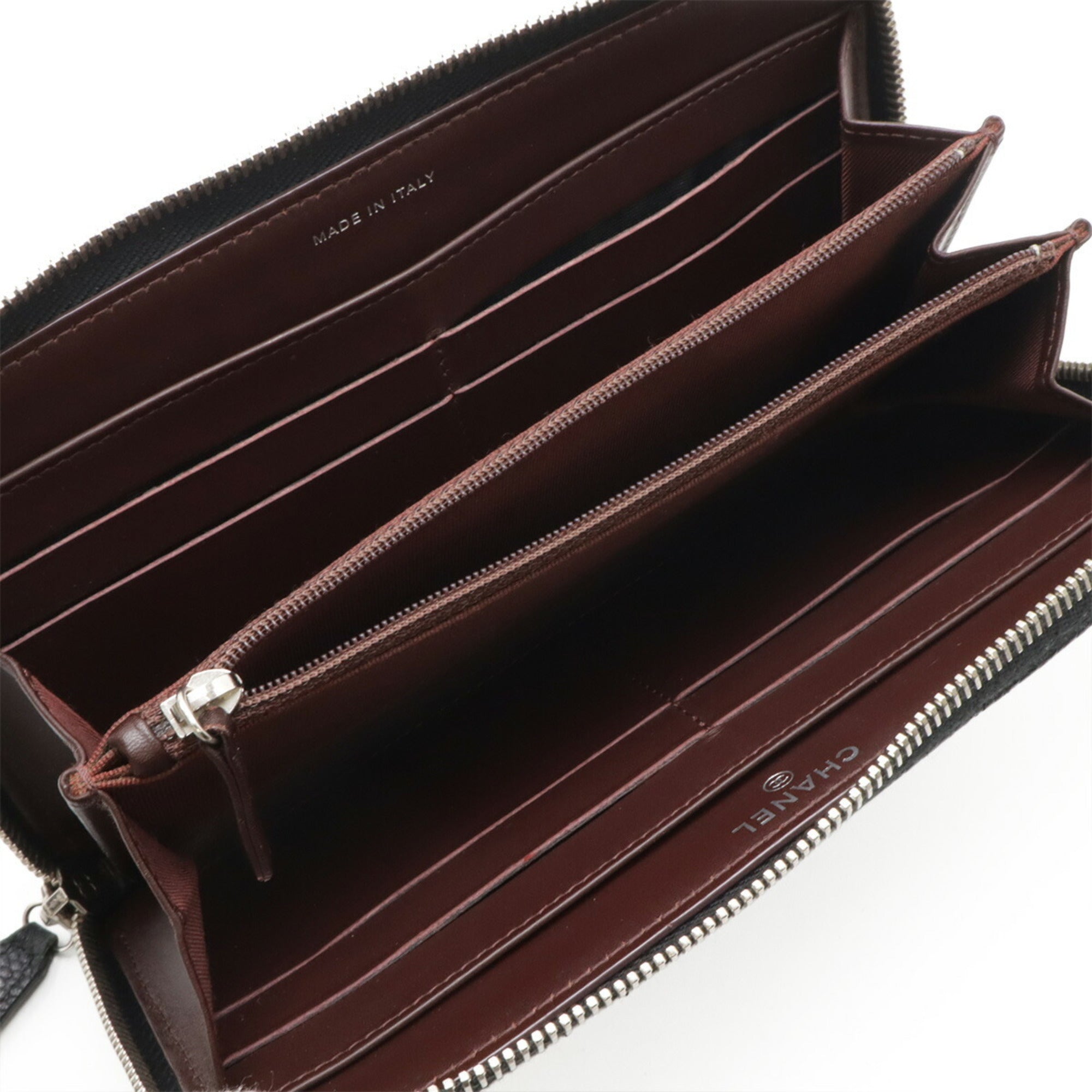 Chanel Matelasse Black Grained Calfskin Long Wallet (Bi-Fold) (Pre-Owned)