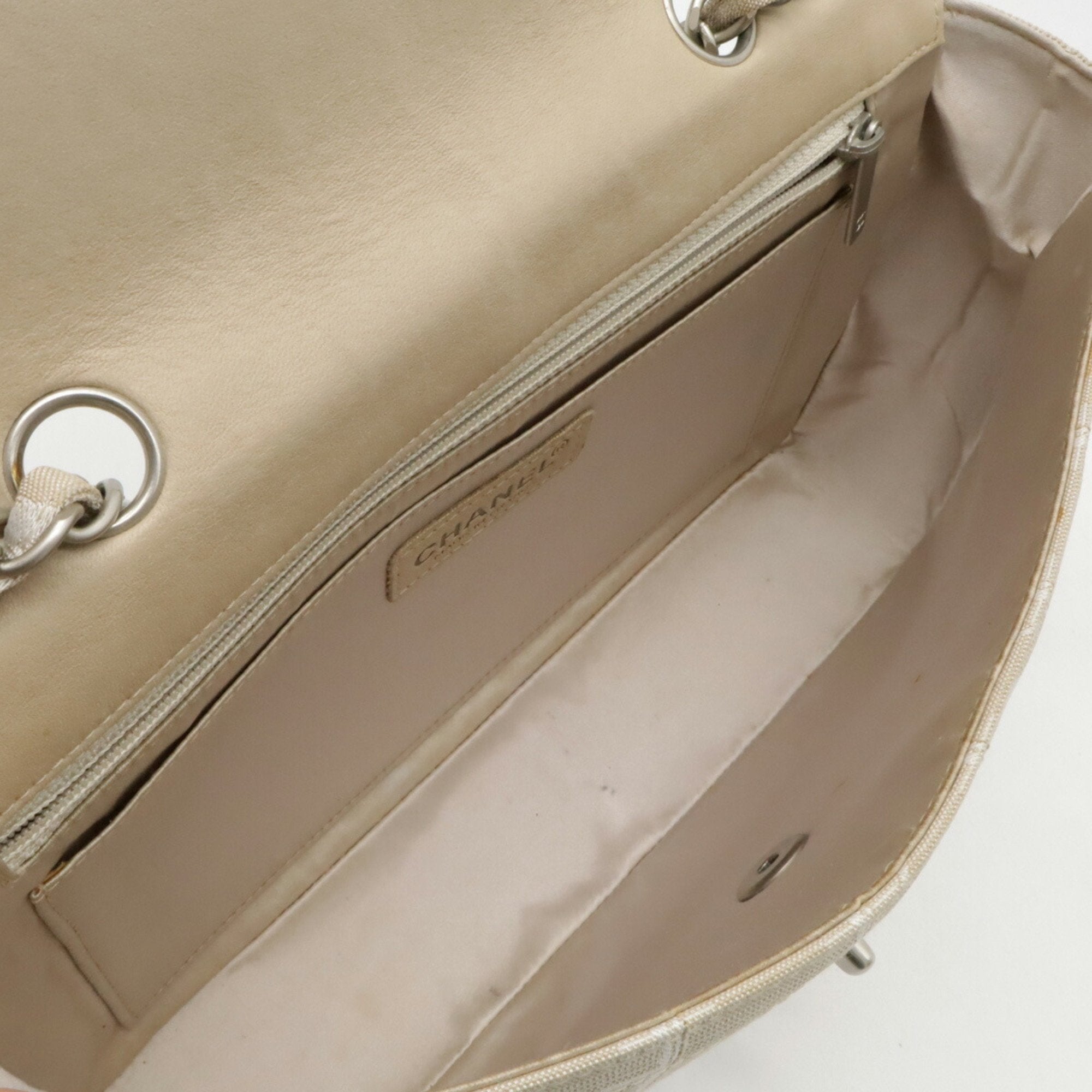 Chanel New Travel Line Beige Jacquard Leather Shoulder Bag (Pre-Owned)