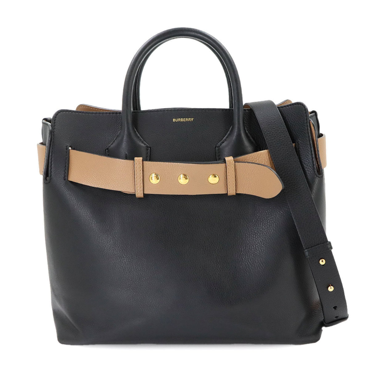 Burberry Beige Black Leather Handbag (Pre-Owned)