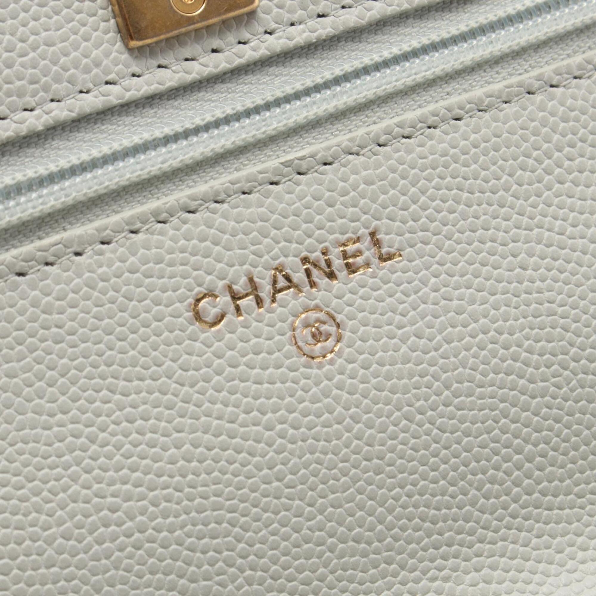 Chanel Gray Grained Calfskin Handbag Shoulder Bag (Pre-Owned)