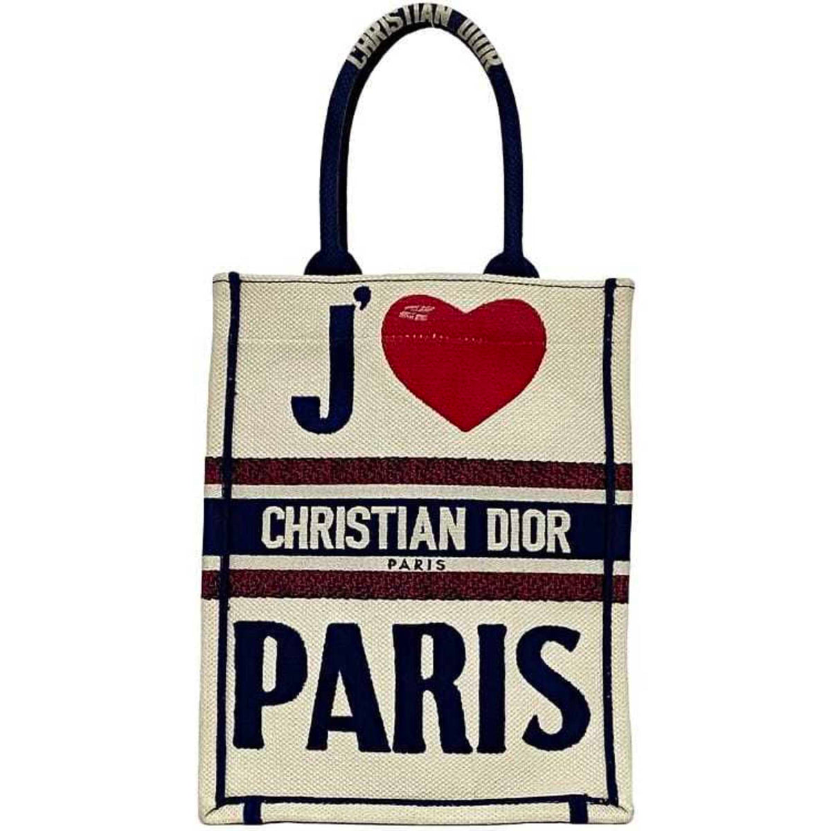 Christian Dior Navy Red Color White Canvas Handbag (Pre-Owned)