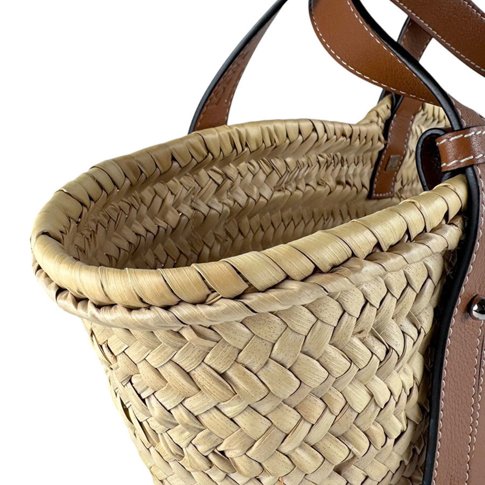 Loewe Brown Navy Raffia Canvas Basket Handbag Pouch (Pre-Owned)