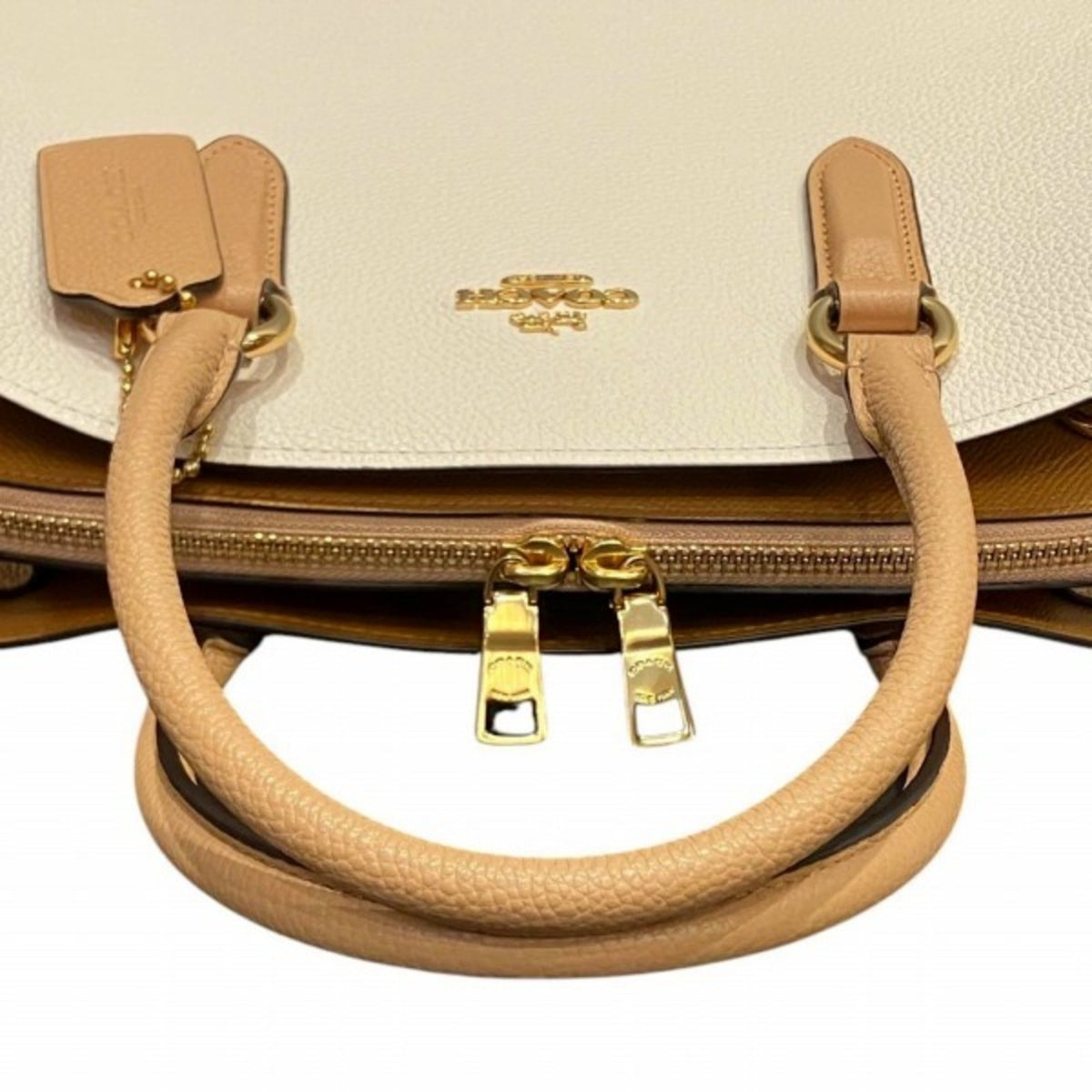 Coach Beige White Leather Handbag Shoulder Bag (Pre-Owned)