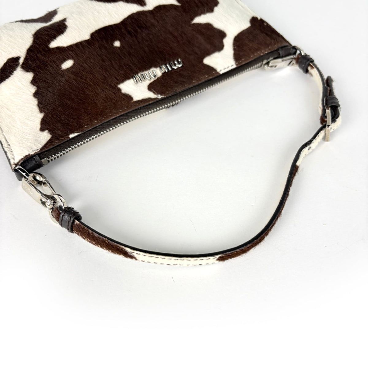 Miu Miu Brown White Leather Handbag Pouch (Pre-Owned)