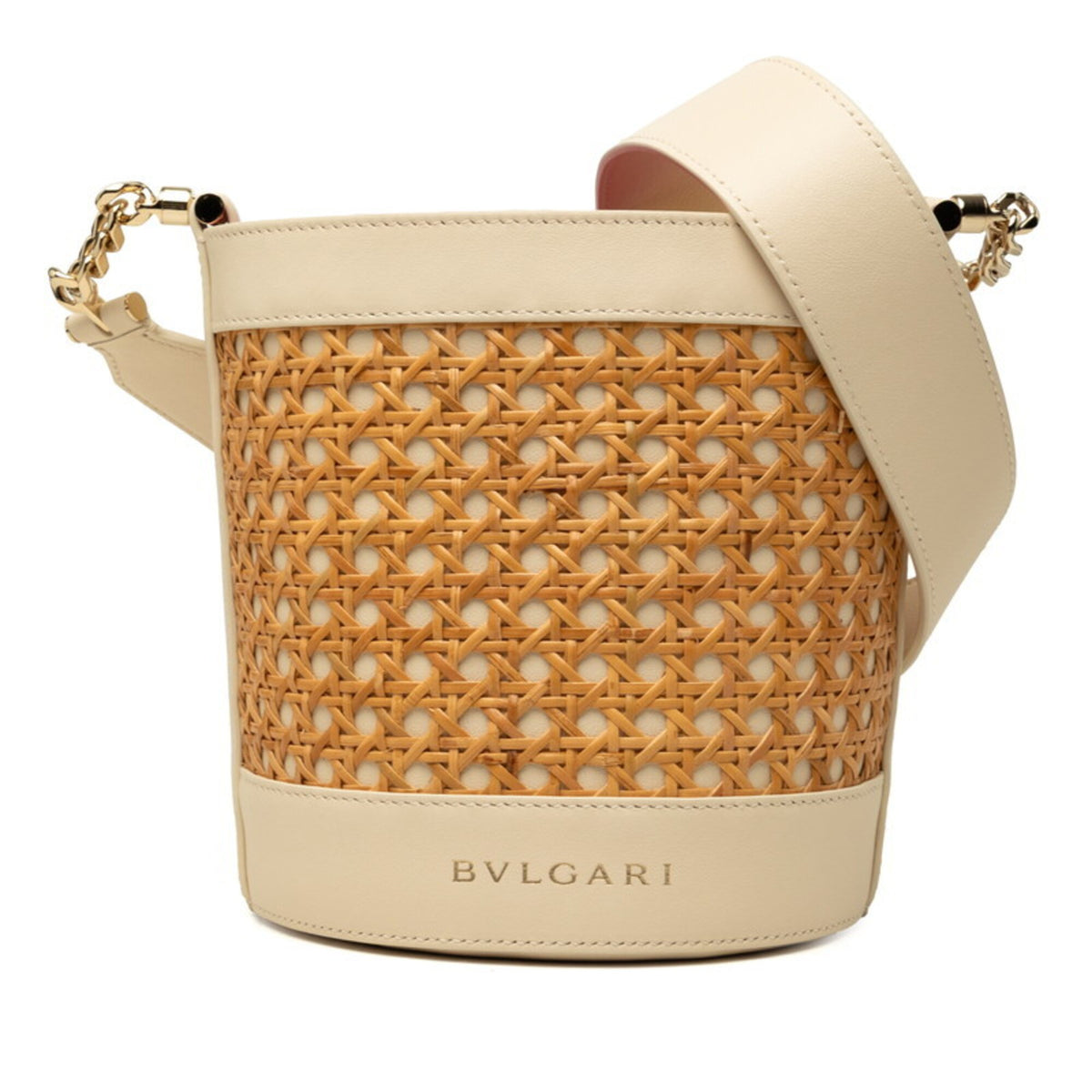 Bvlgari Ivory Pink Rattan Leather Pouch Shoulder Bag (Pre-Owned)