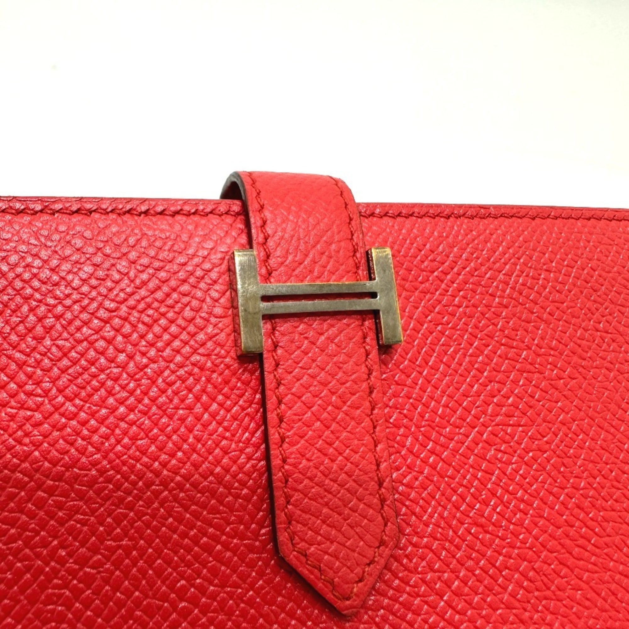 Hermes Red Color Epsom Leather Long Wallet (Bi-Fold) (Pre-Owned)