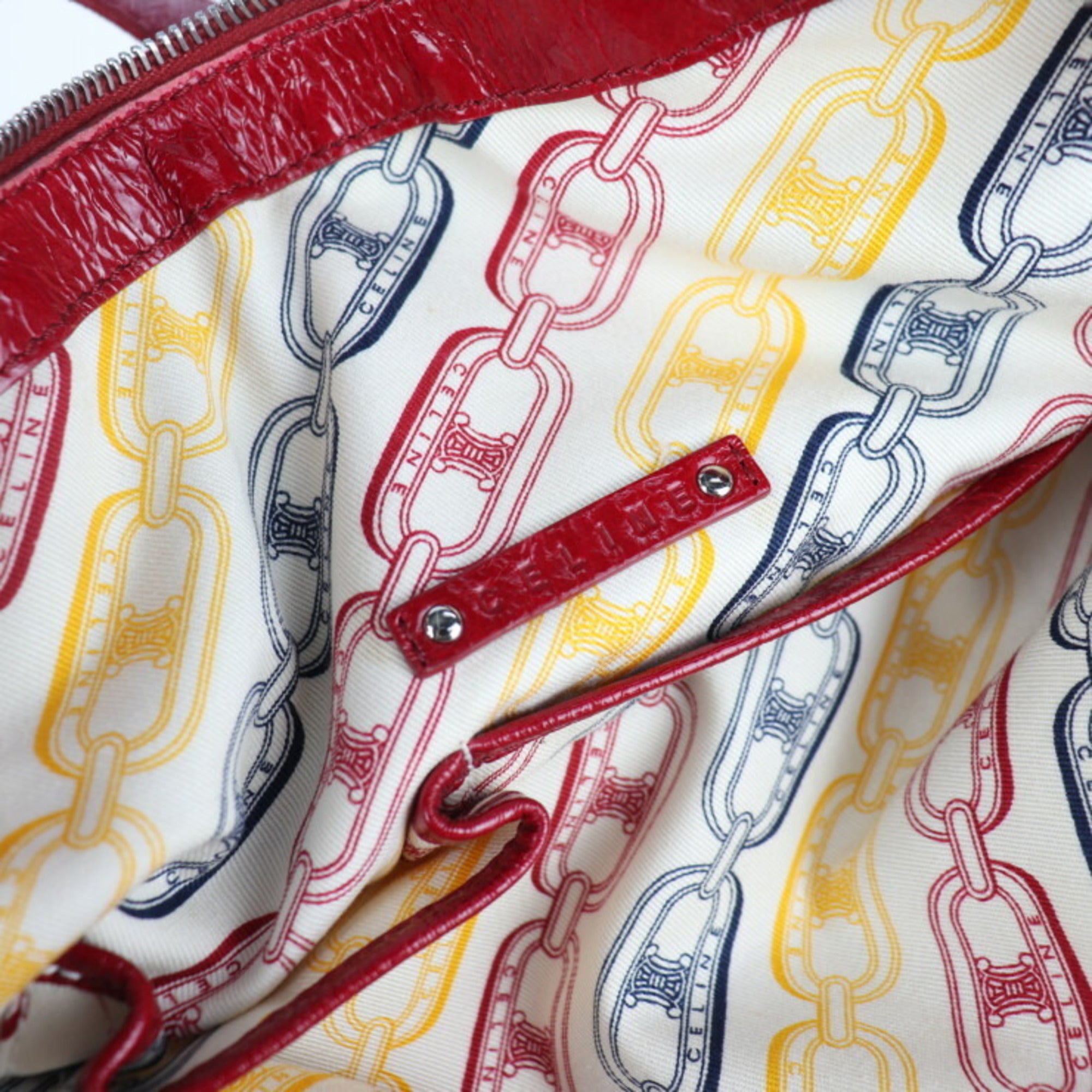 Celine Red Color Patent Leather Handbag Shopping Bag Shoulder Bag Tote Bag (Pre-Owned)