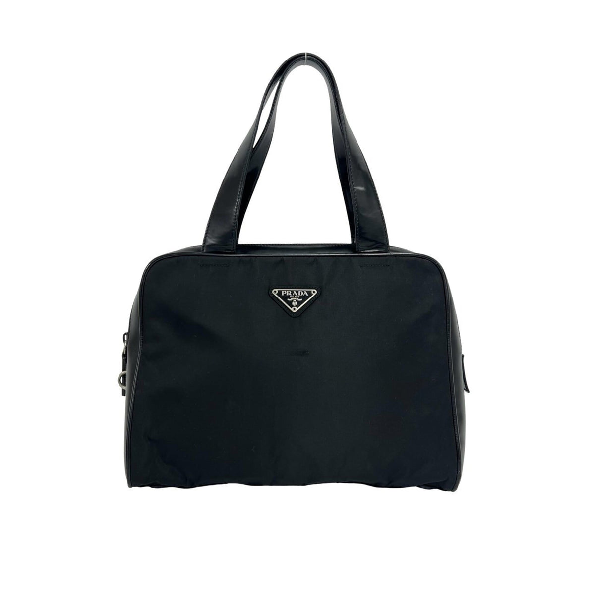 Prada Black Nylon Patent Leather Handbag Tote Bag (Pre-Owned)