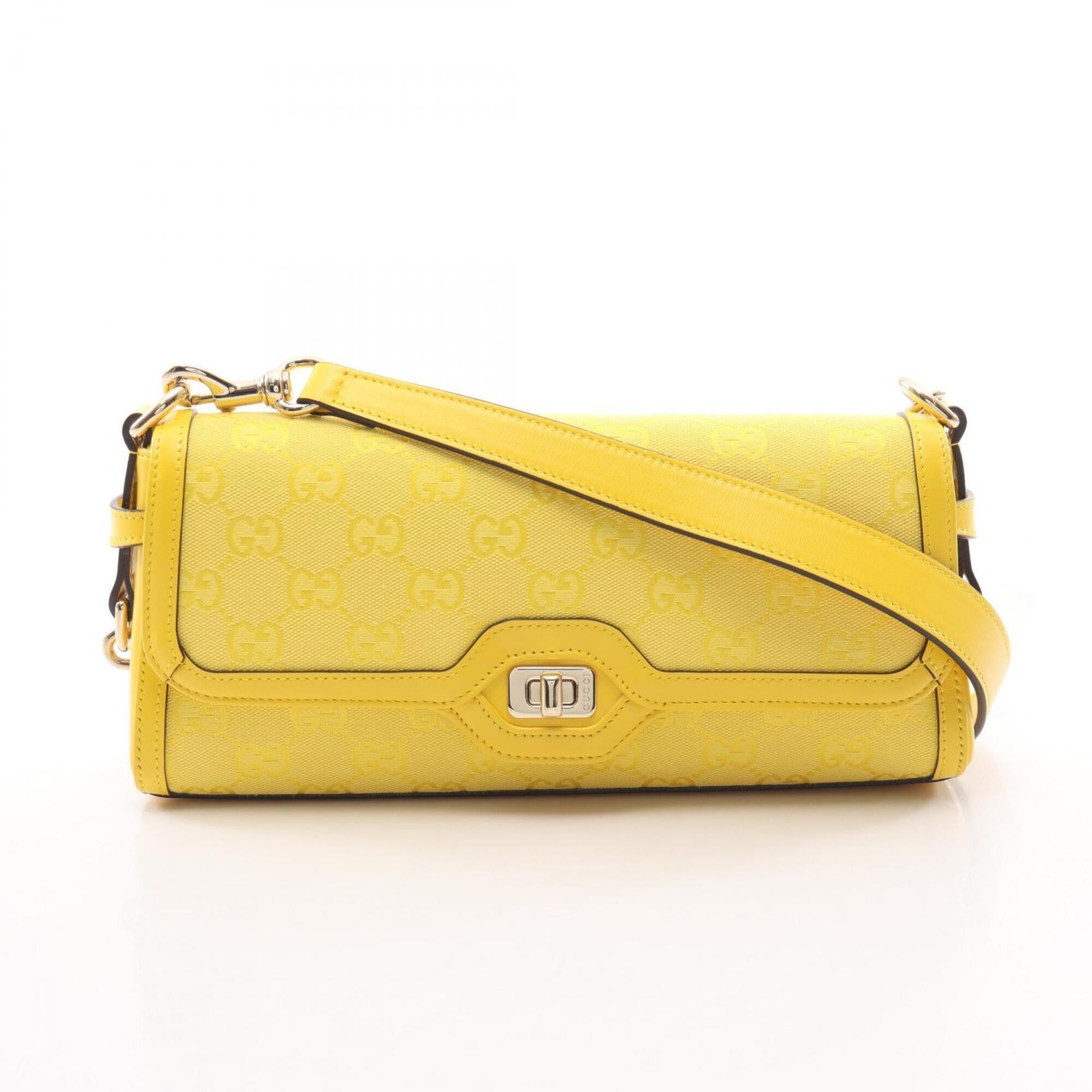 Gucci Yellow Canvas Leather Handbag Shoulder Bag (Pre-Owned)