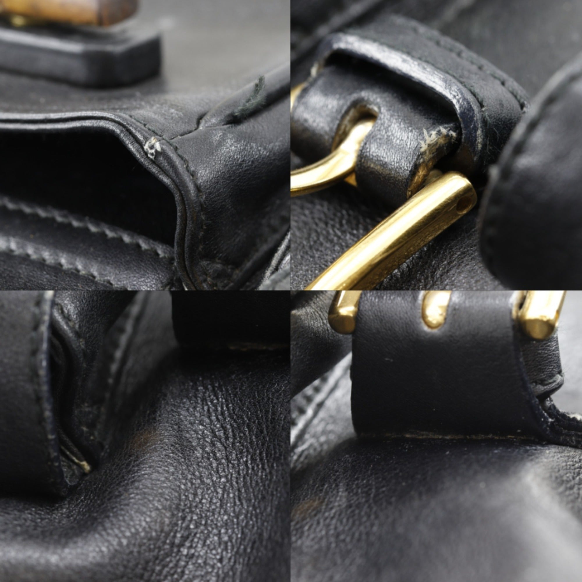 Gucci Black Bamboo Leather Backpack (Pre-Owned)