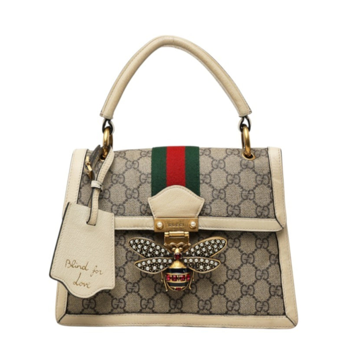 Gucci Beige Green Red Color Pvc Leather Handbag (Pre-Owned)