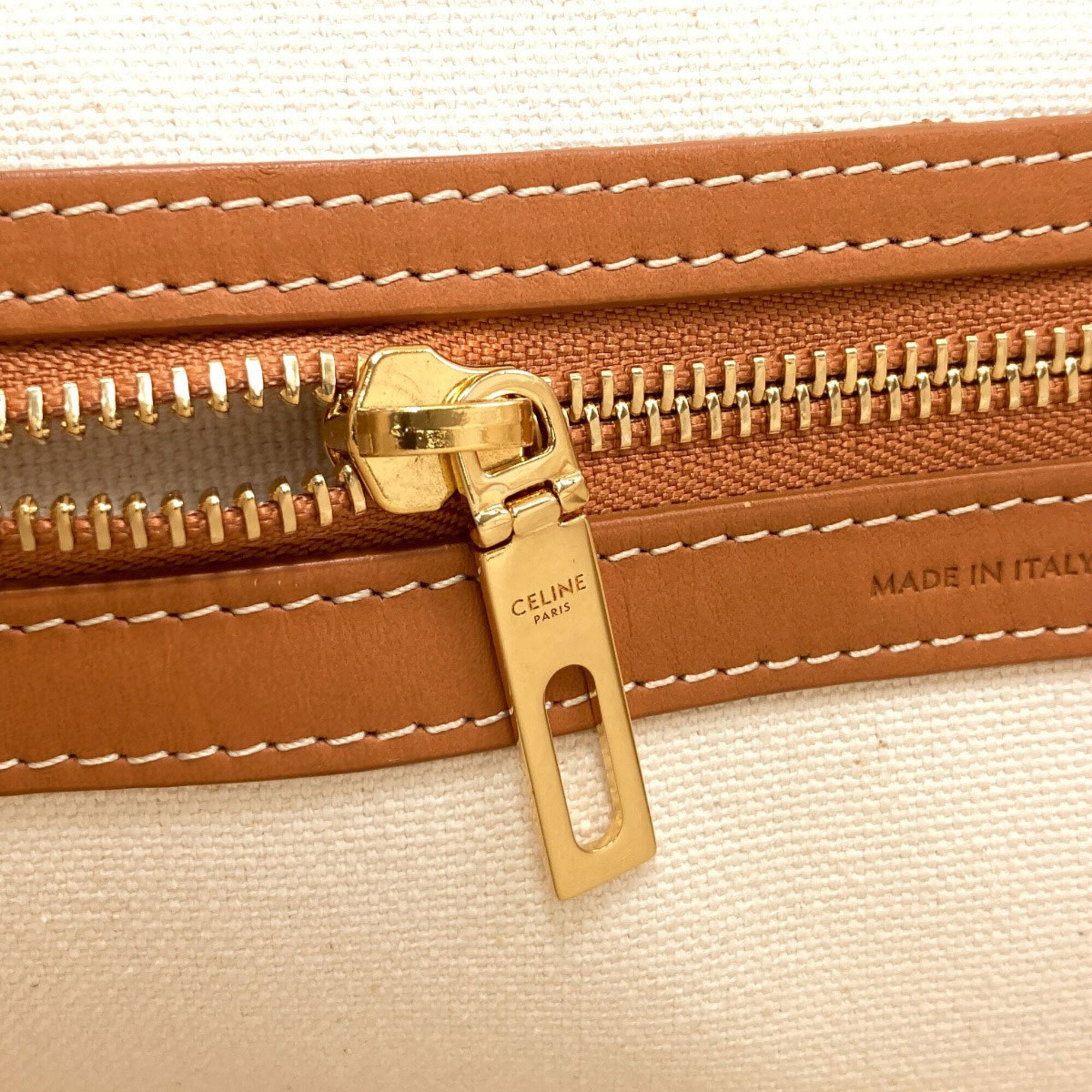 Celine Brown White Canvas Handbag (Pre-Owned)