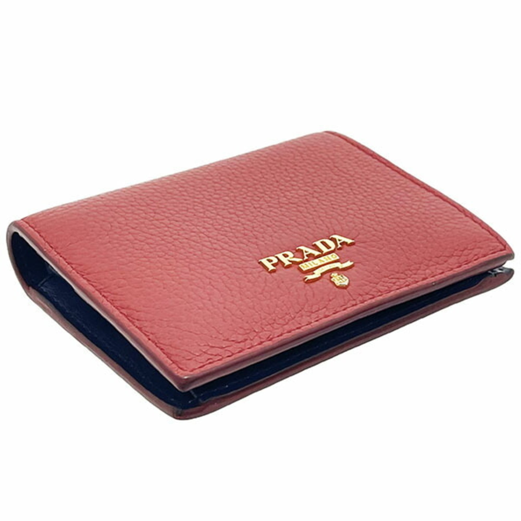 Prada Navy Red Color Leather Wallet (Bi-Fold) (Pre-Owned)