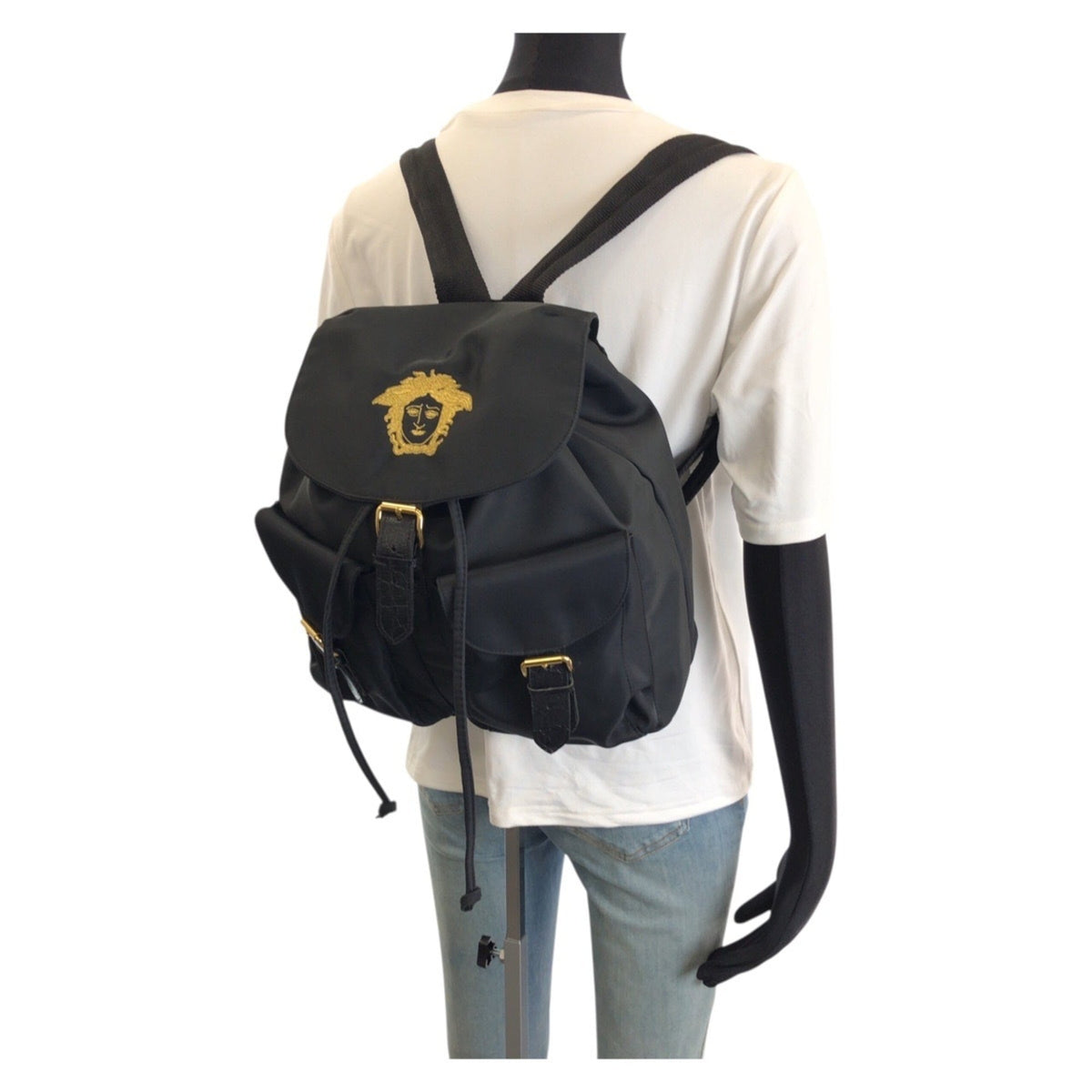 Versace Black Nylon Backpack (Pre-Owned)