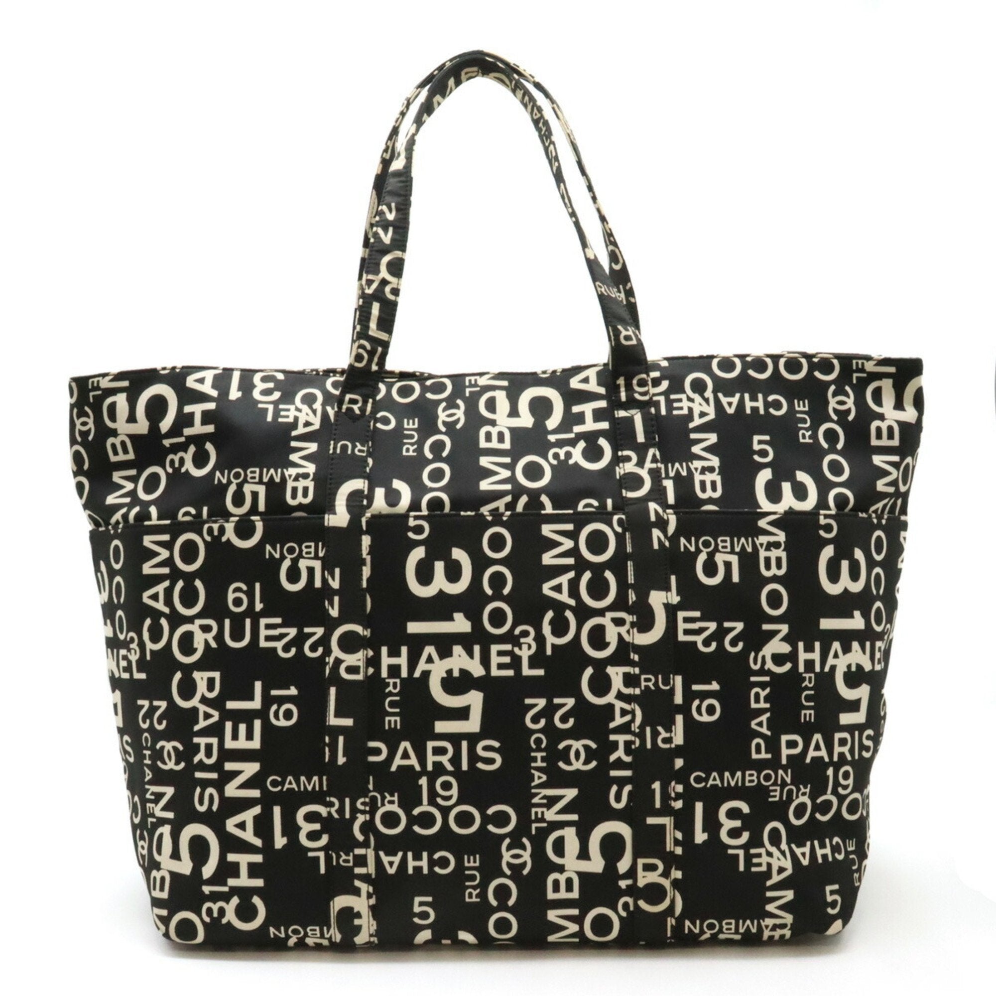 Chanel Black Ivory Canvas Shoulder Bag Tote Bag (Pre-Owned)