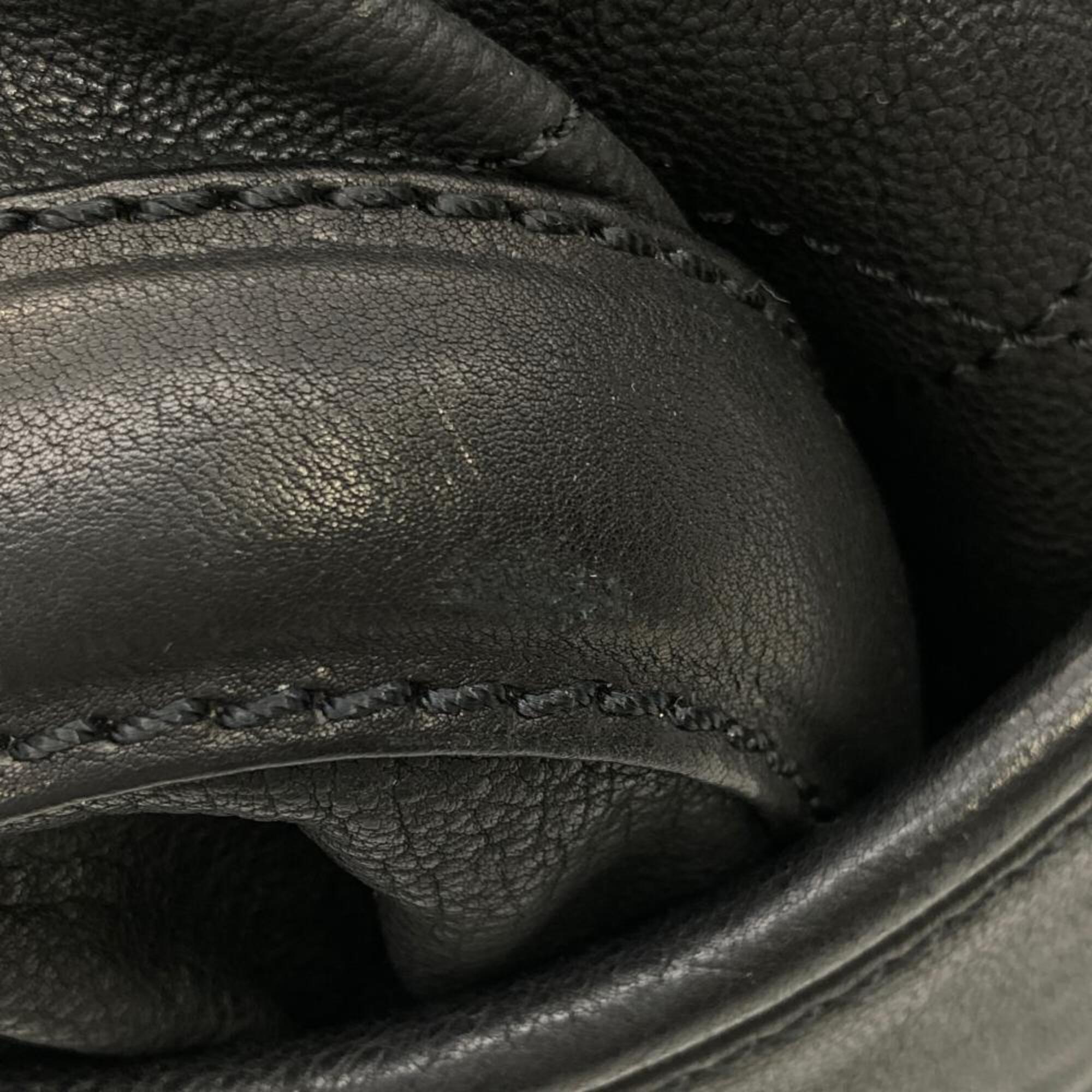 Chanel Black Leather Boston Bag Handbag (Pre-Owned)