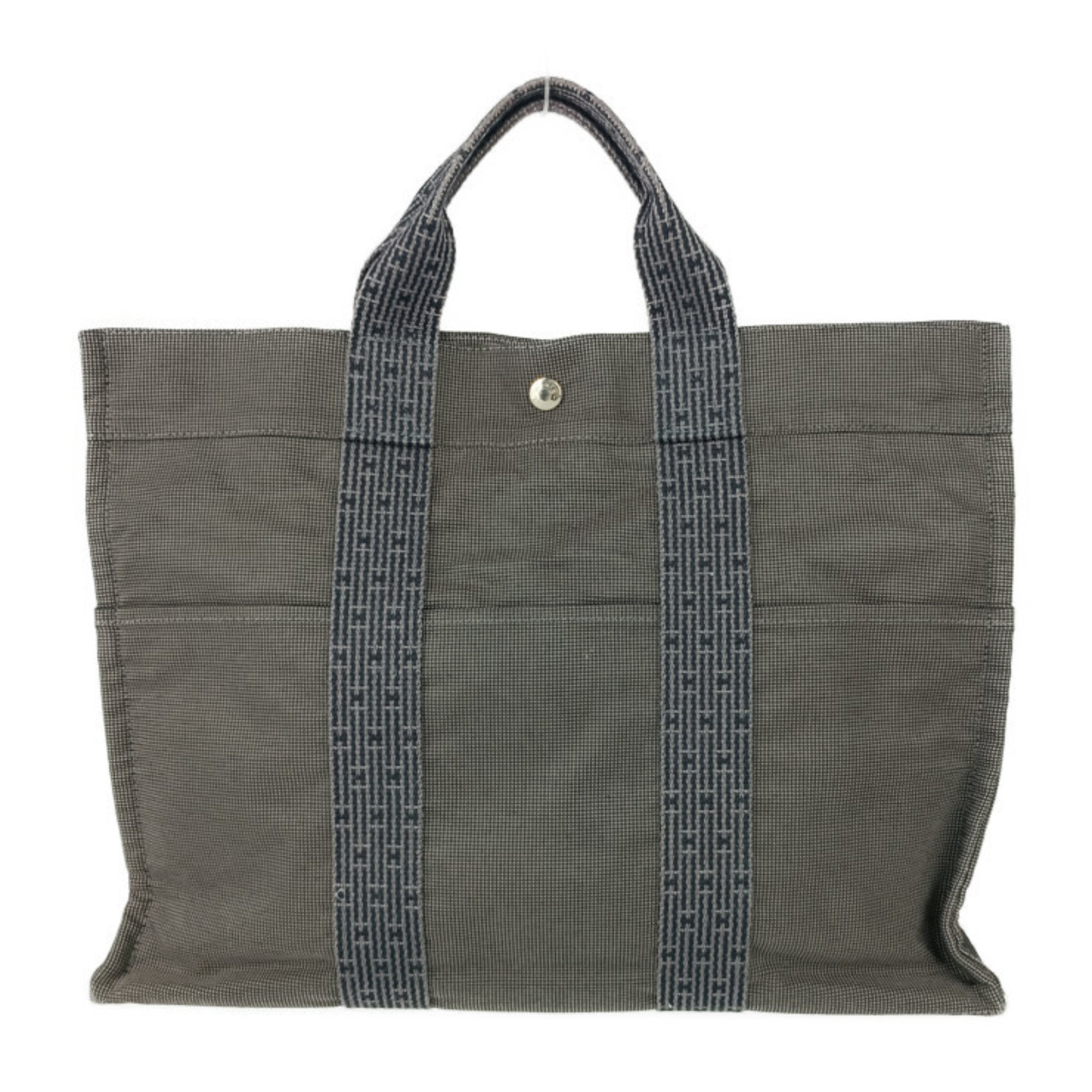Hermes Gray Canvas Handbag Tote Bag (Pre-Owned)