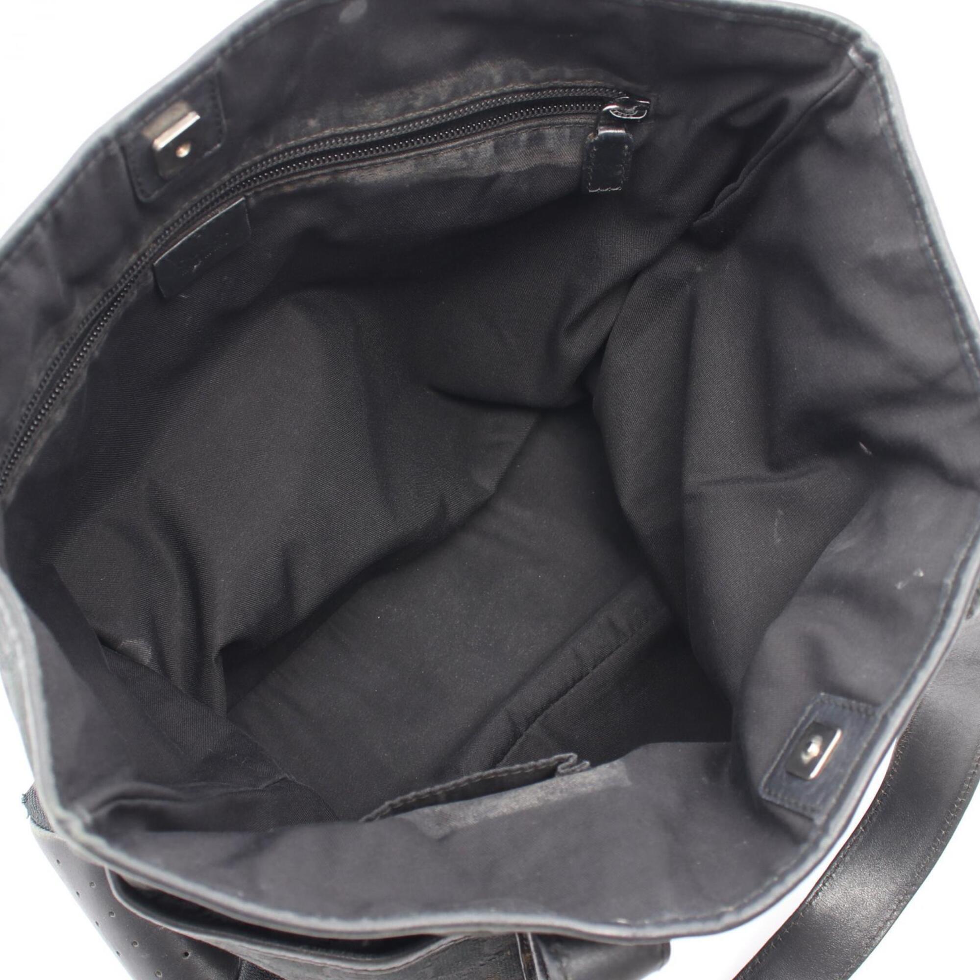 Gucci Black Canvas Leather Handbag Tote Bag (Pre-Owned)