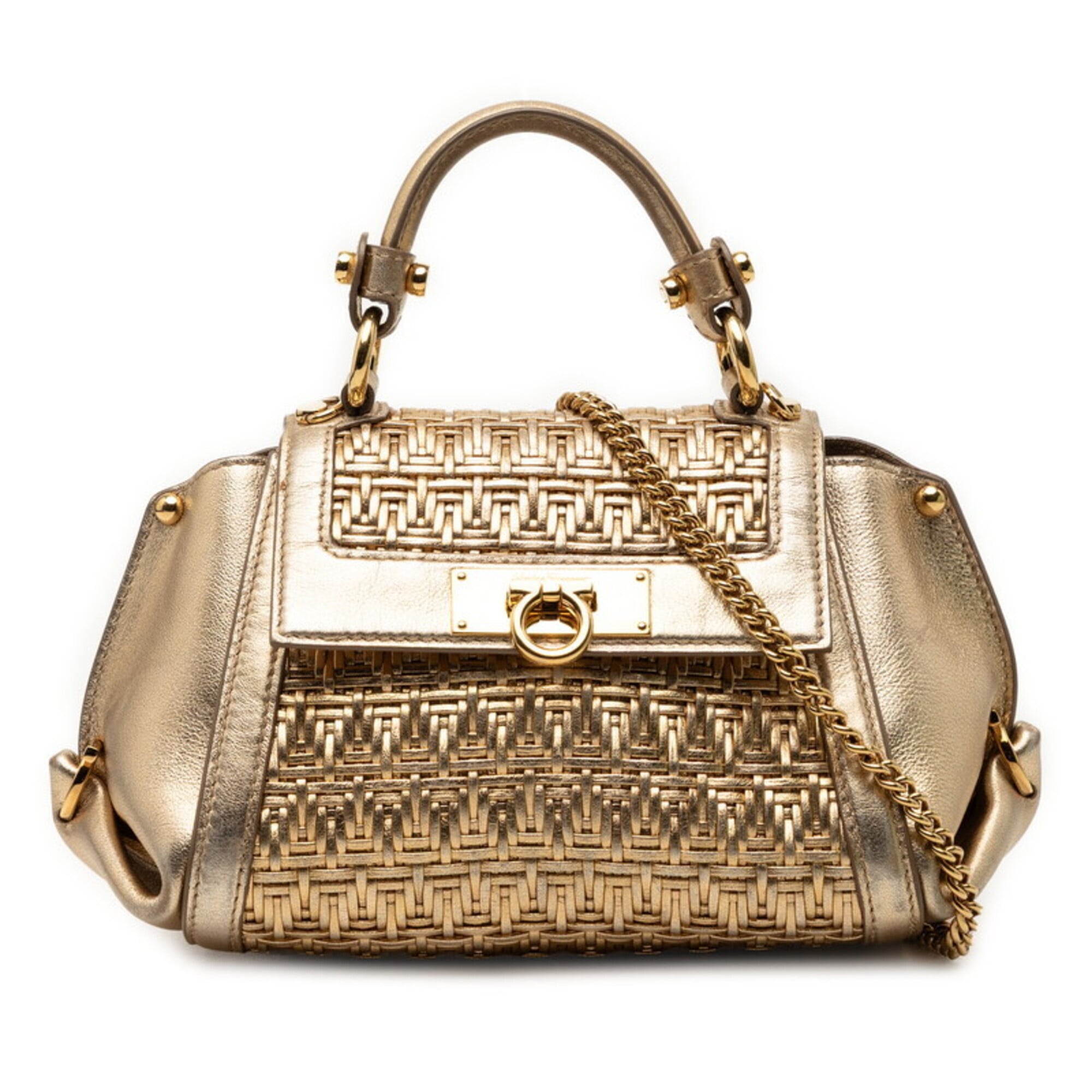 Salvatore Ferragamo Gold Leather Handbag Shoulder Bag (Pre-Owned)