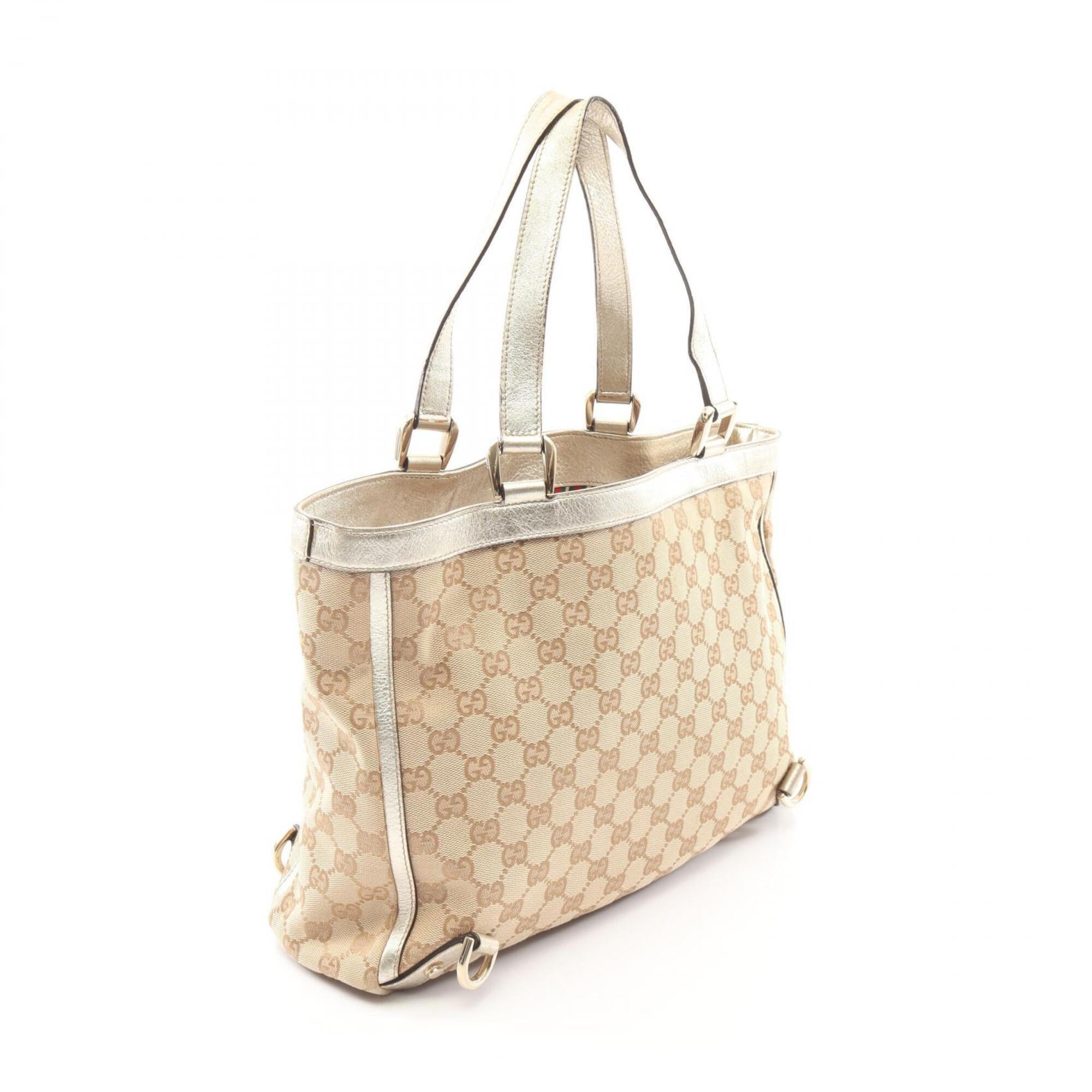 Gucci Beige Canvas Leather Handbag Tote Bag (Pre-Owned)