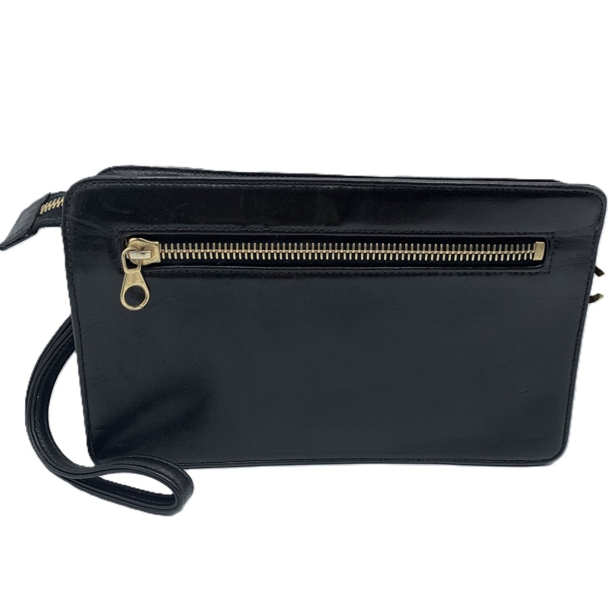 Chanel Black Leather Clutch Bag Pochette (Pre-Owned)