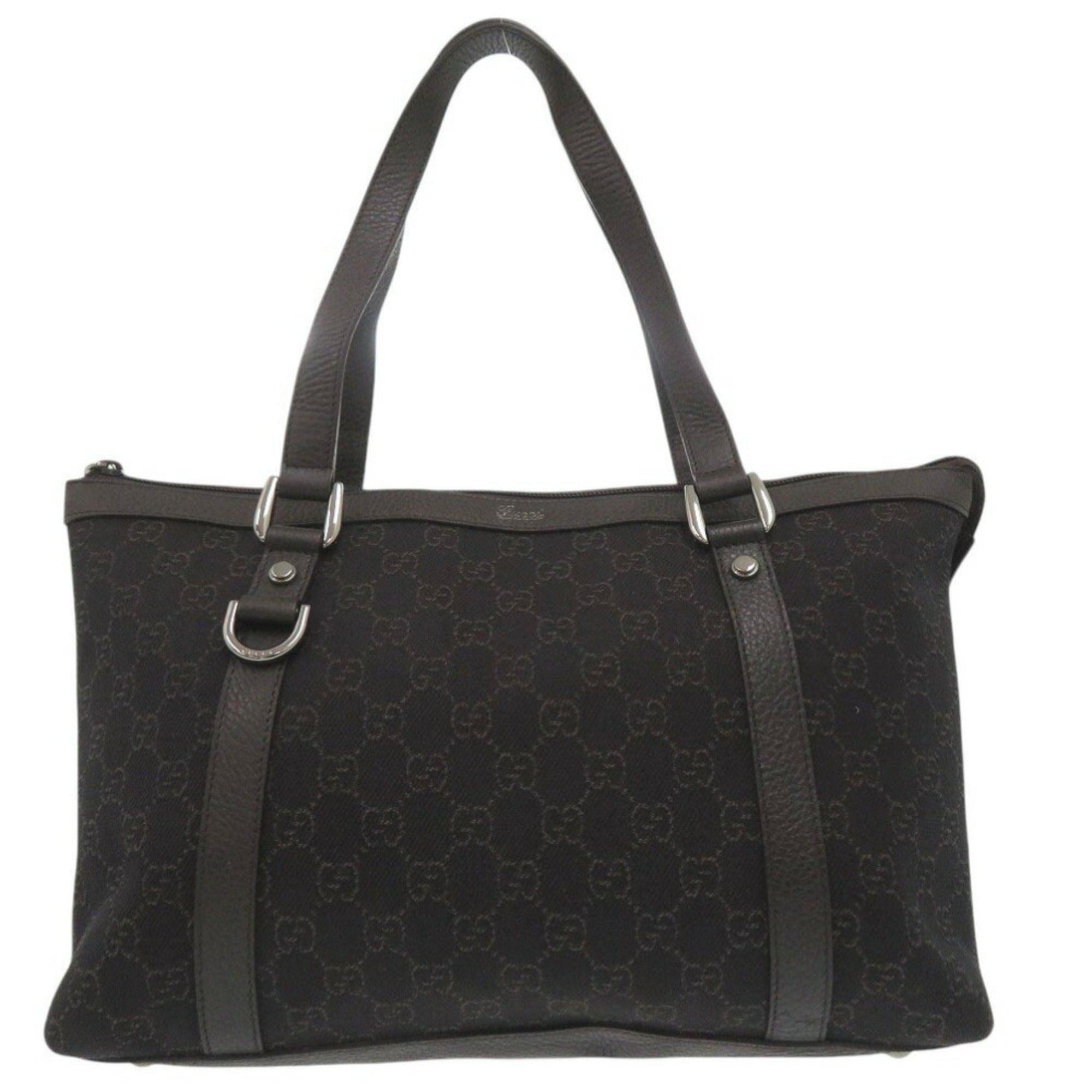 Gucci Dark Brown Canvas Leather Tote Bag (Pre-Owned)
