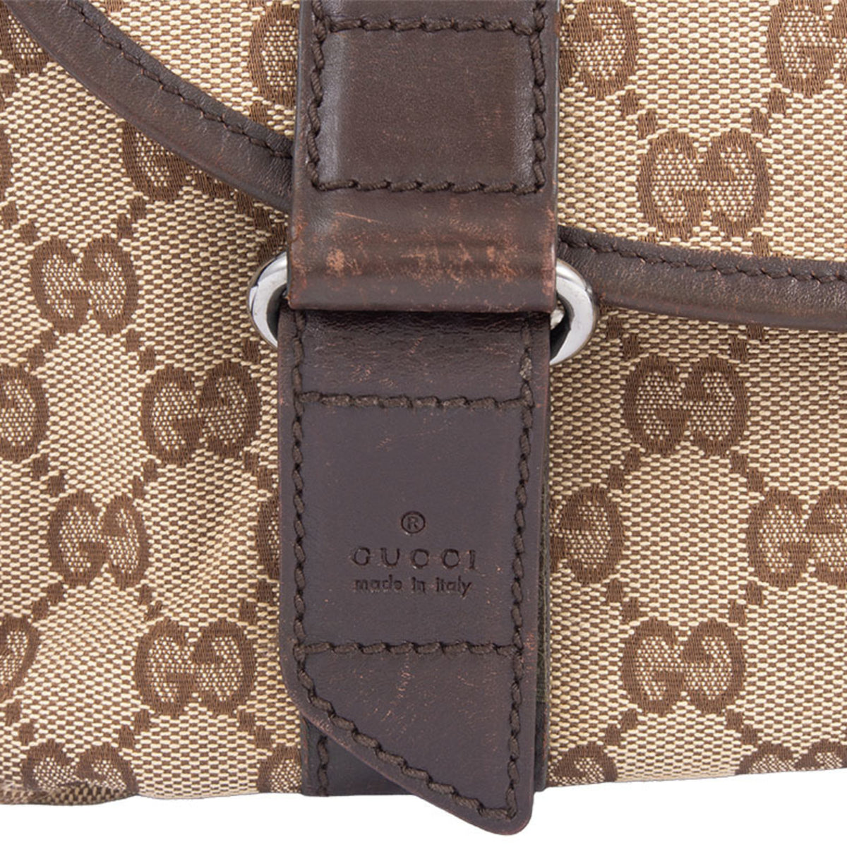 Gucci Beige Brown Gg Canvas Leather Shoulder Bag (Pre-Owned)