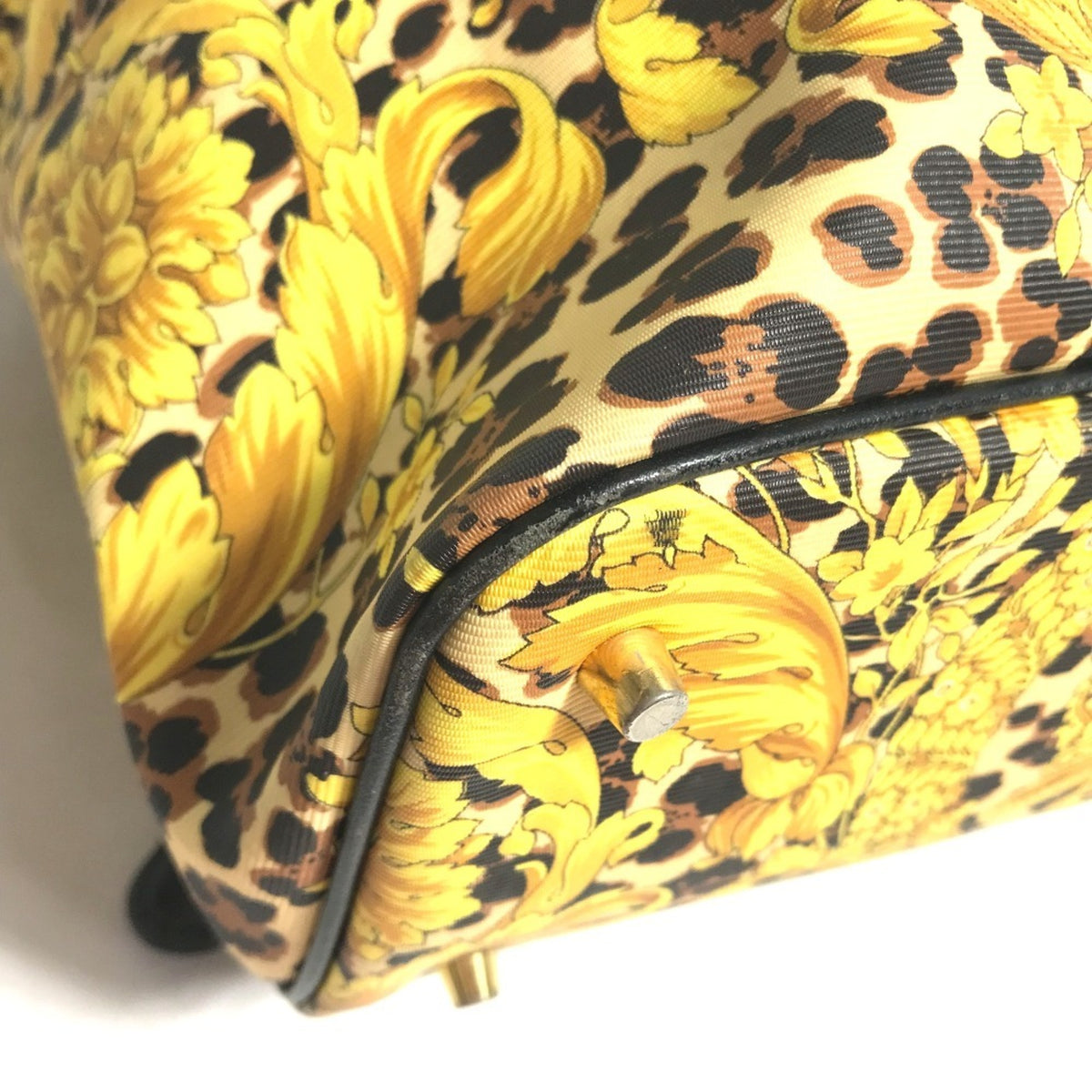 Versace Black Yellow Pvc Leather Backpack (Pre-Owned)
