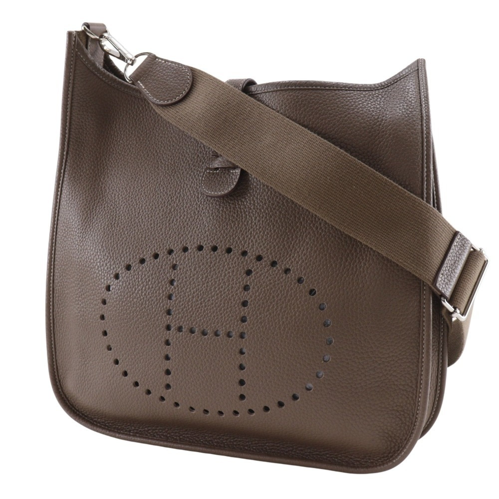 Hermes Etoupe Gray Gray Taurillon Clemence Leather Shoulder Bag (Pre-Owned)