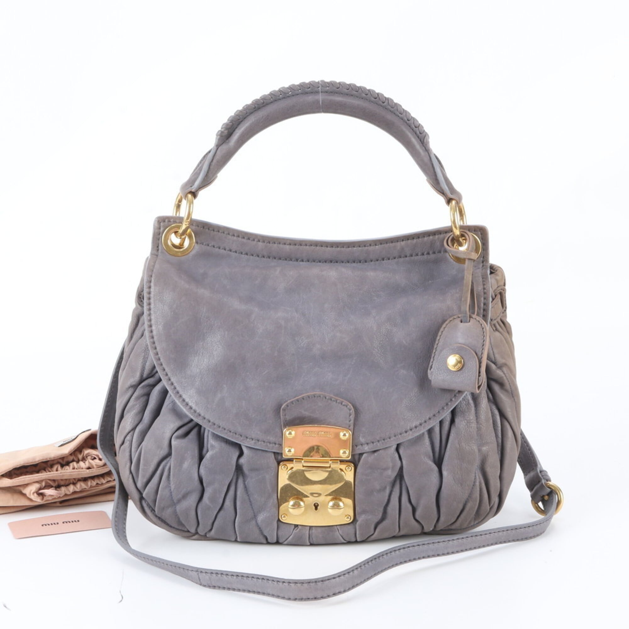 Miu Miu Matelasse Gray Leather Handbag Shoulder Bag (Pre-Owned)