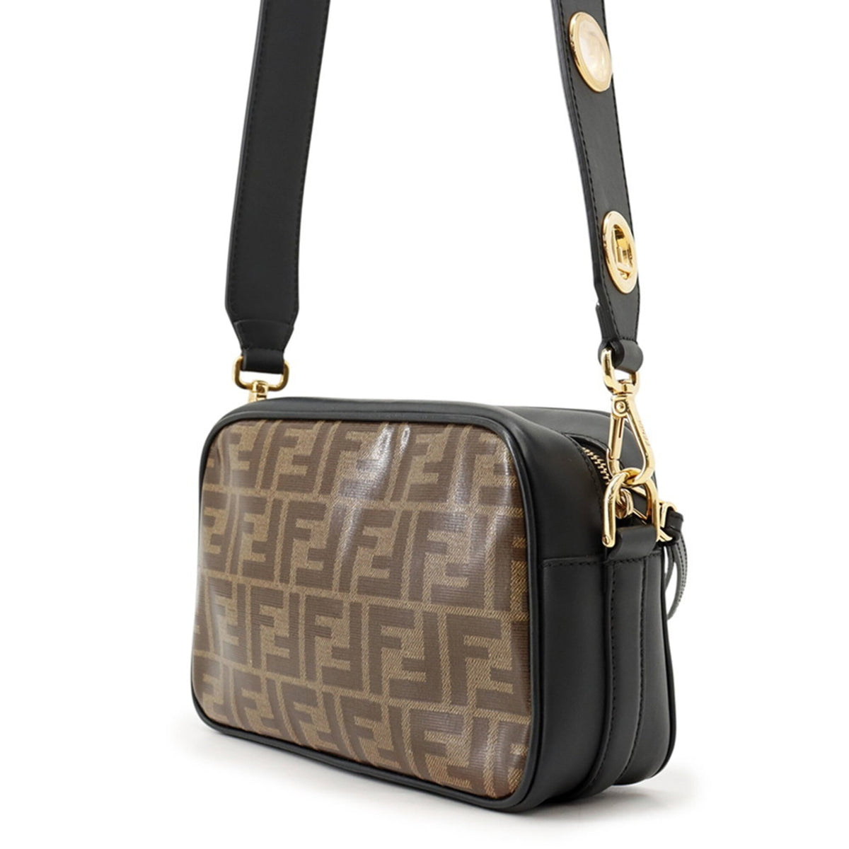 Fendi Zucca Black Brown Pvc Leather Shoulder Bag (Pre-Owned)