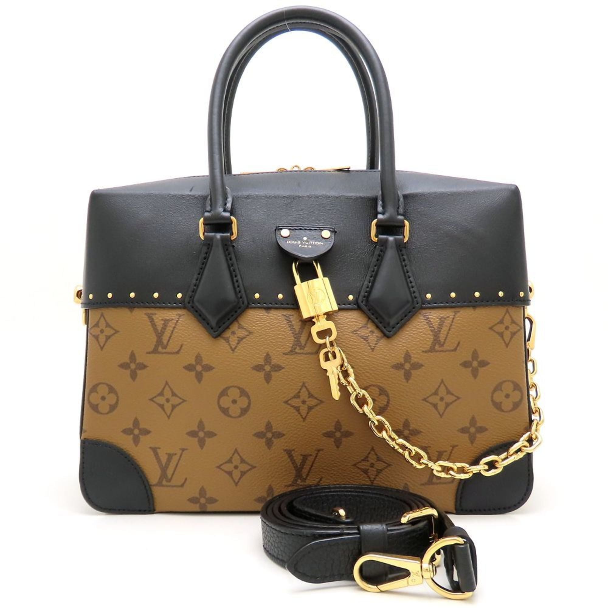 Louis Vuitton Black Brown Canvas Leather Handbag (Pre-Owned)