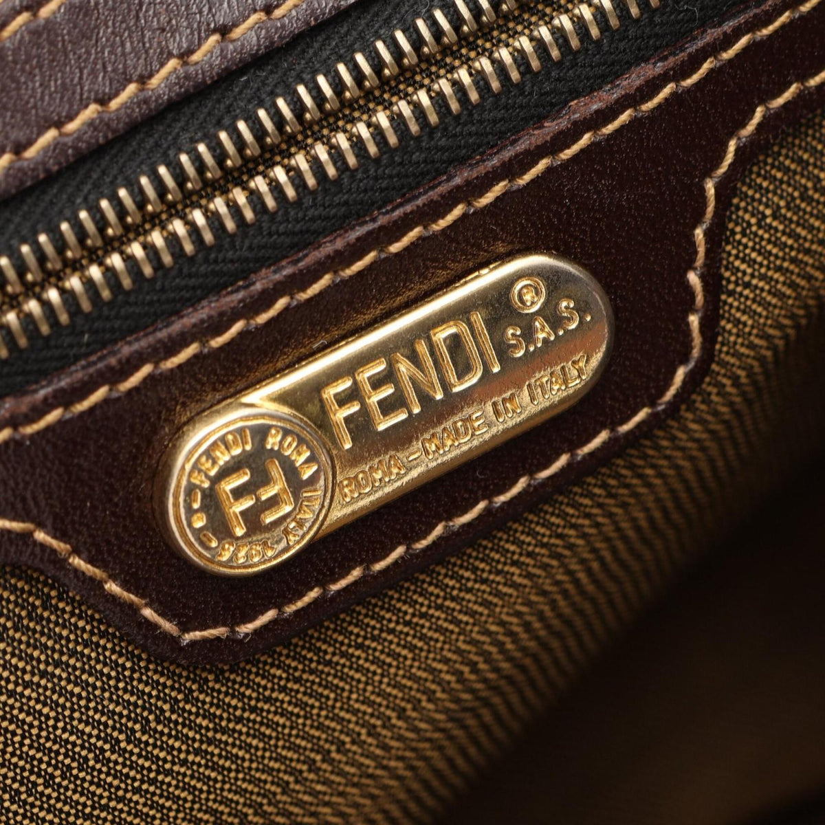 Fendi Brown Canvas Leather Handbag Tote Bag (Pre-Owned)