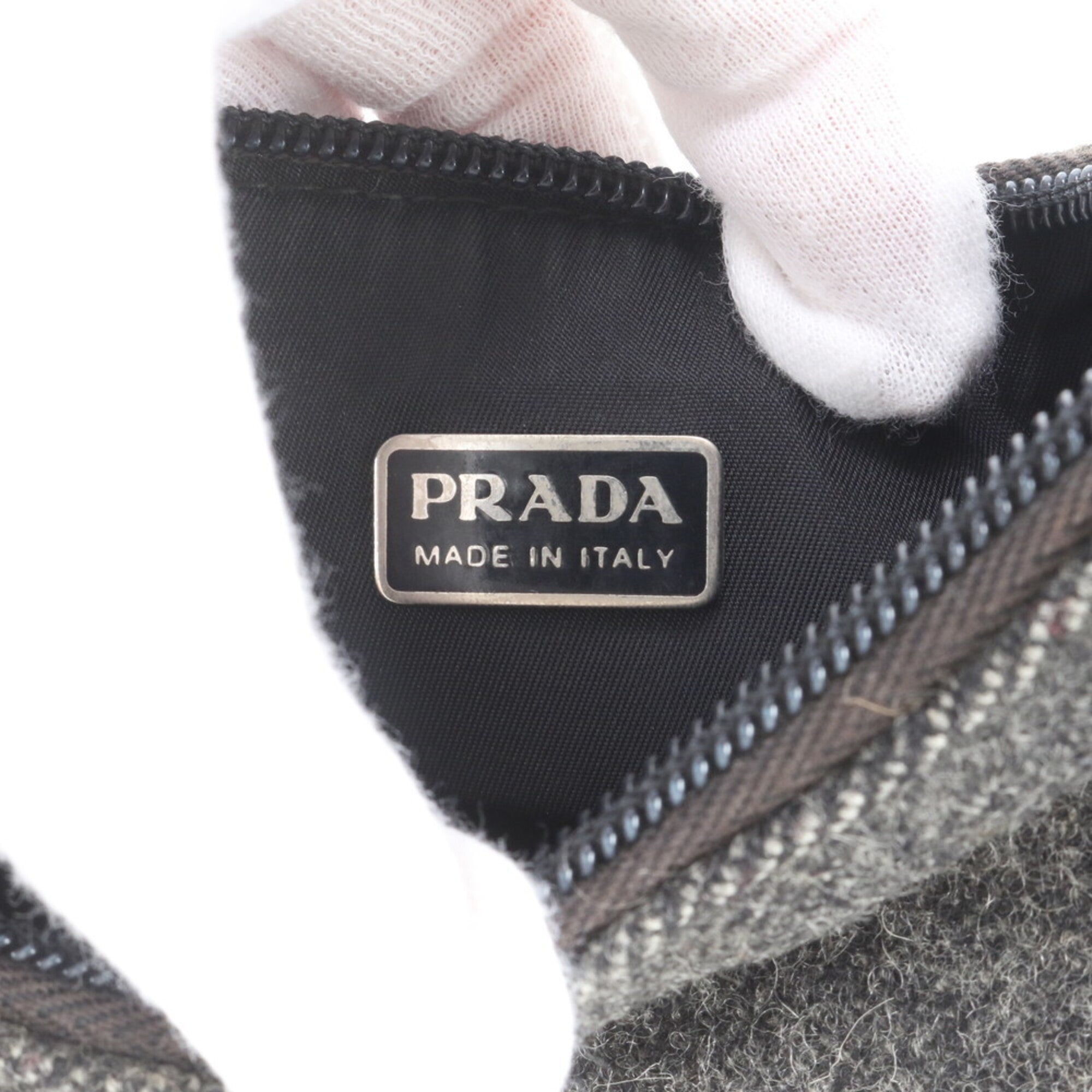 Prada Black Leather Canvas Handbag (Pre-Owned)