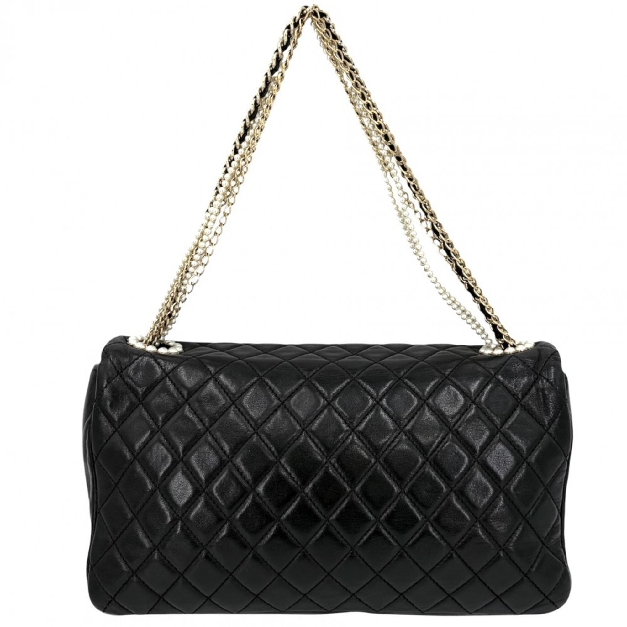 Chanel Black Leather Artificial Pearl Shoulder Bag (Pre-Owned)