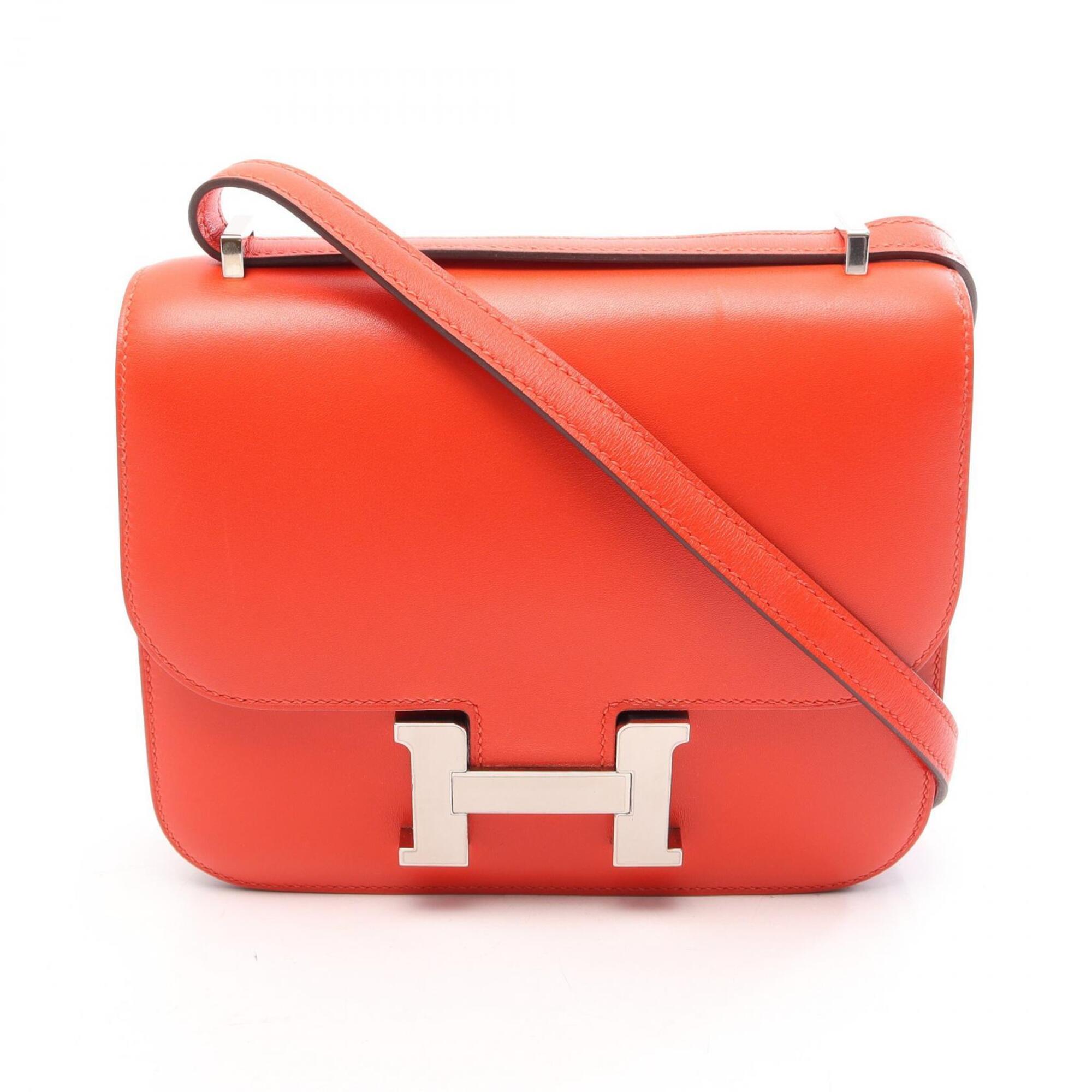 Hermes Red Color Tadelakt Leather Handbag Shoulder Bag (Pre-Owned)